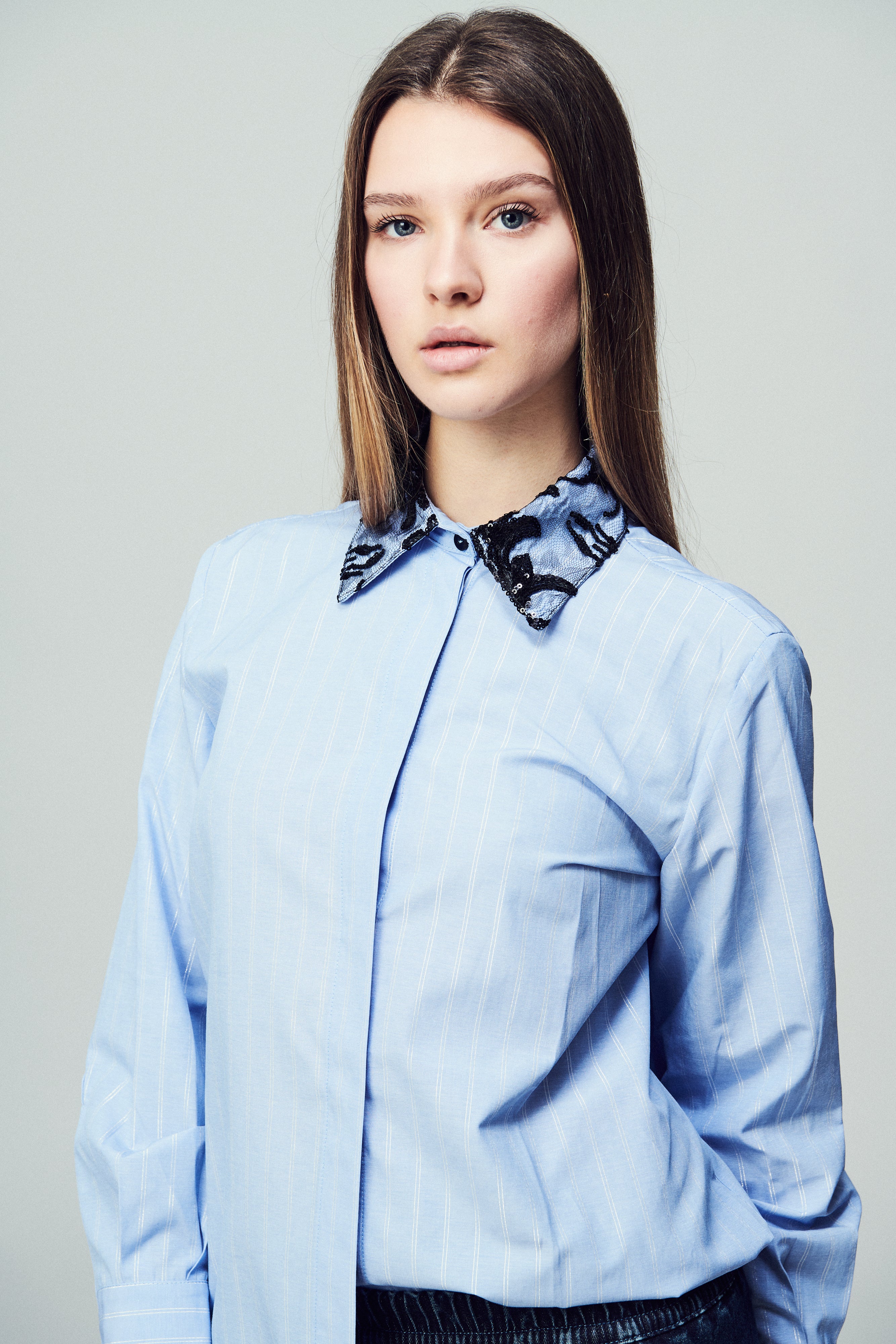 Camicia Daniel in popeline rigata celeste
