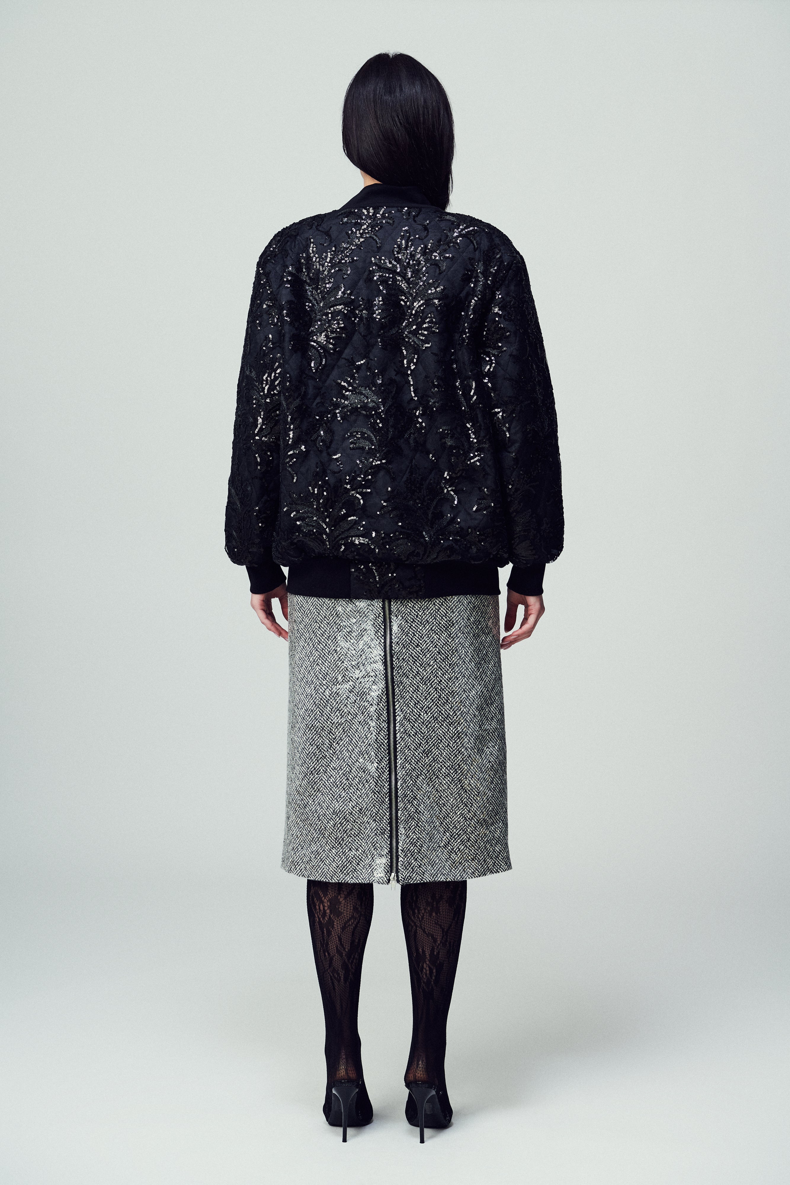 Bomber Belluno in paillettes e pizzo nero