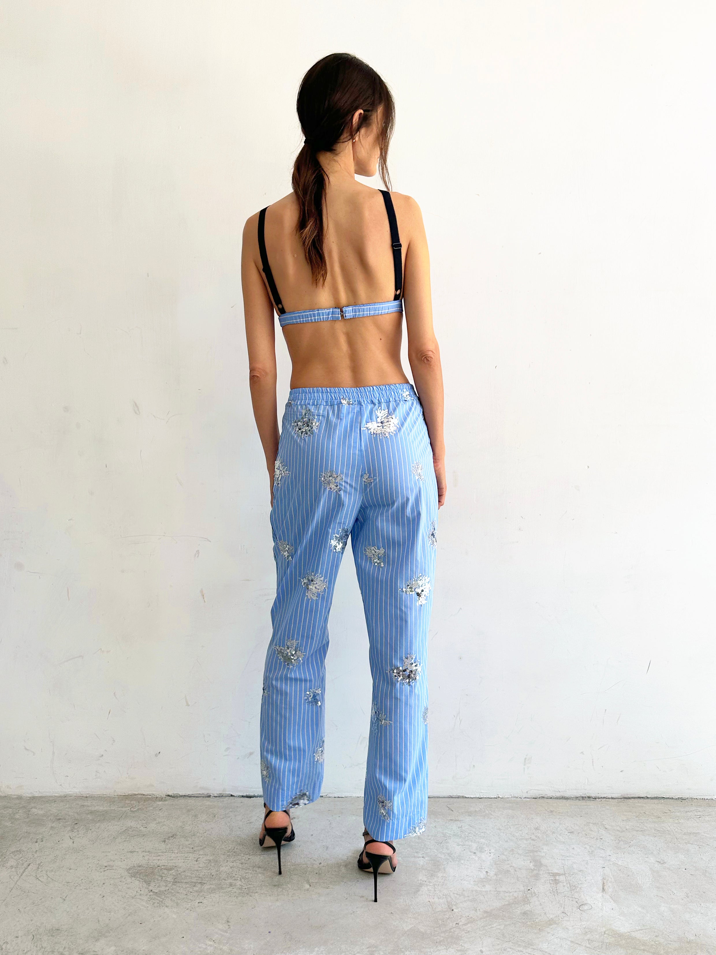 Bra Top Azzurro Cielo In Pizzo E Paillettes