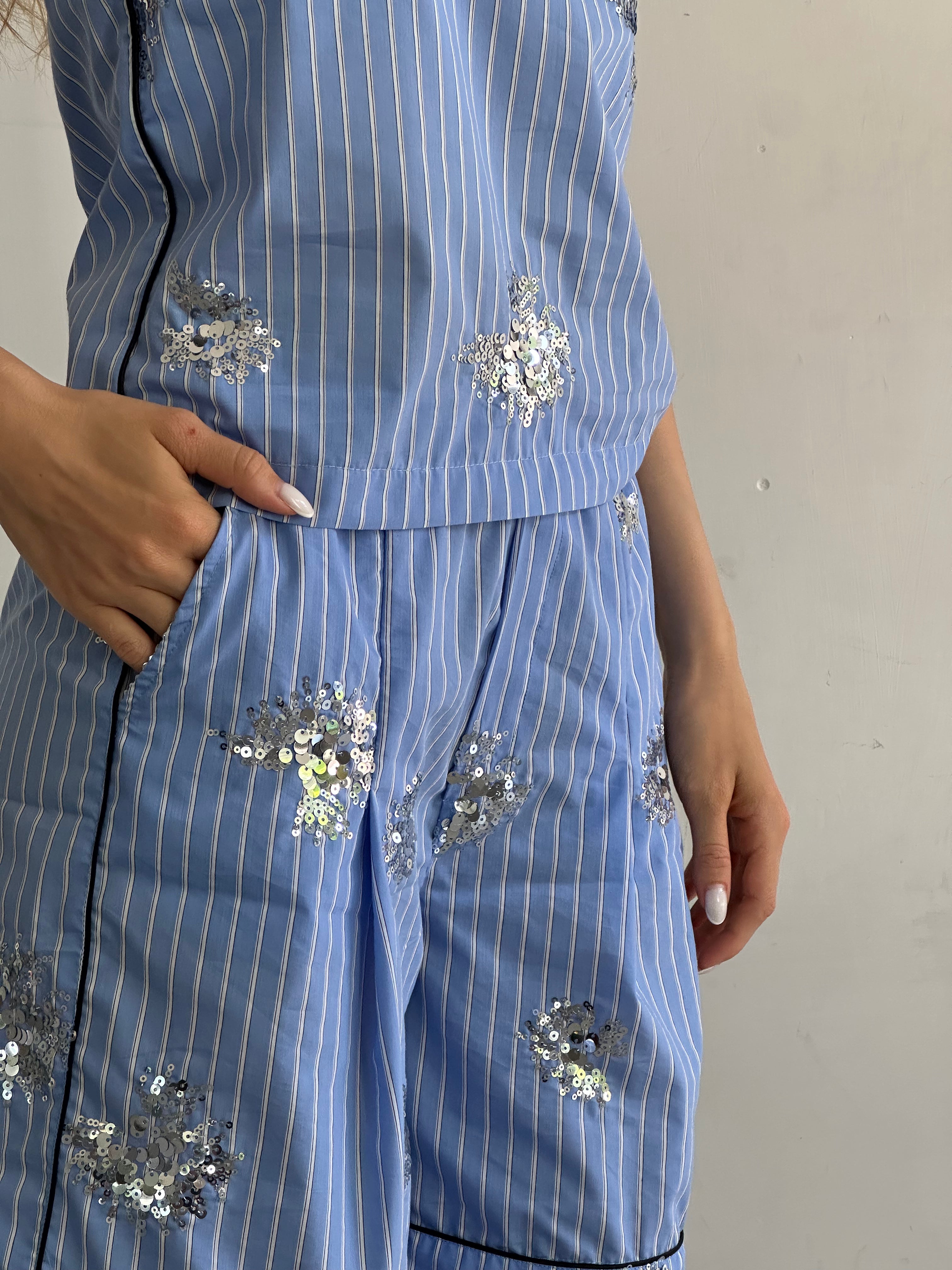 Mezzodì Shorts Azzurro Cielo A Righe E Paillettes