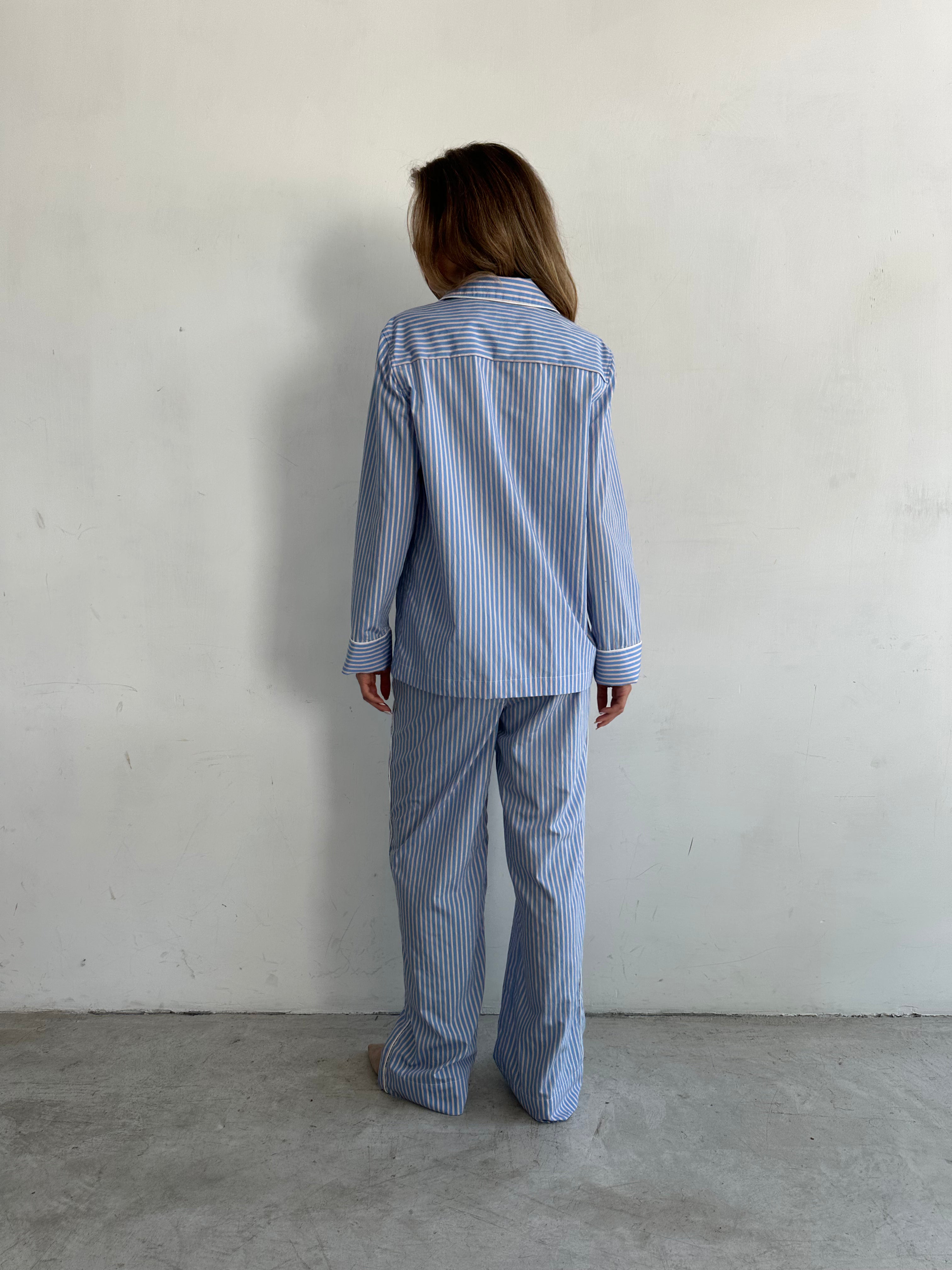 Giorno Pantaloni Pigiama Azzurro Cielo A Righe