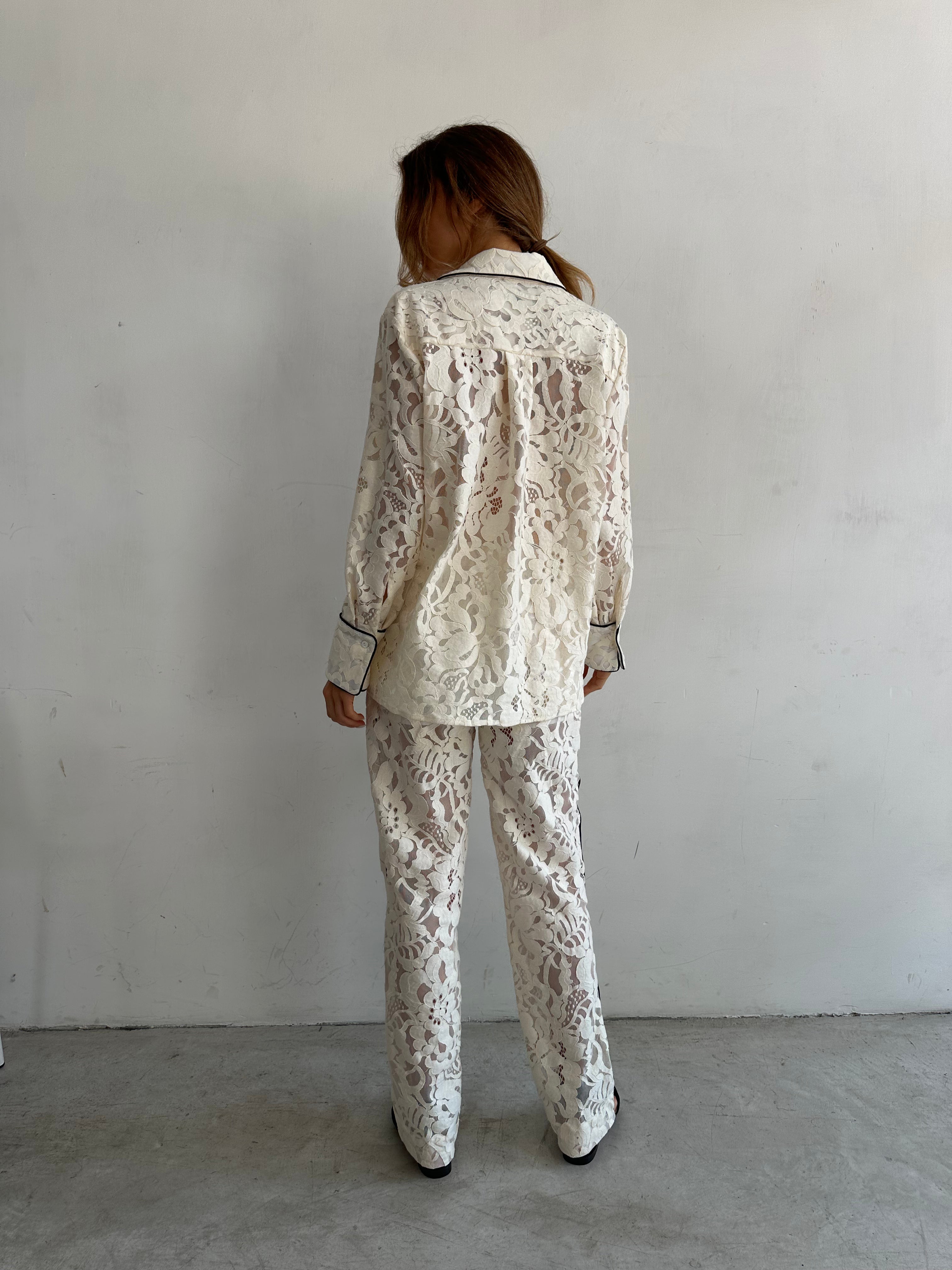 Aria Camicia Pigiama Bianca In Pizzo