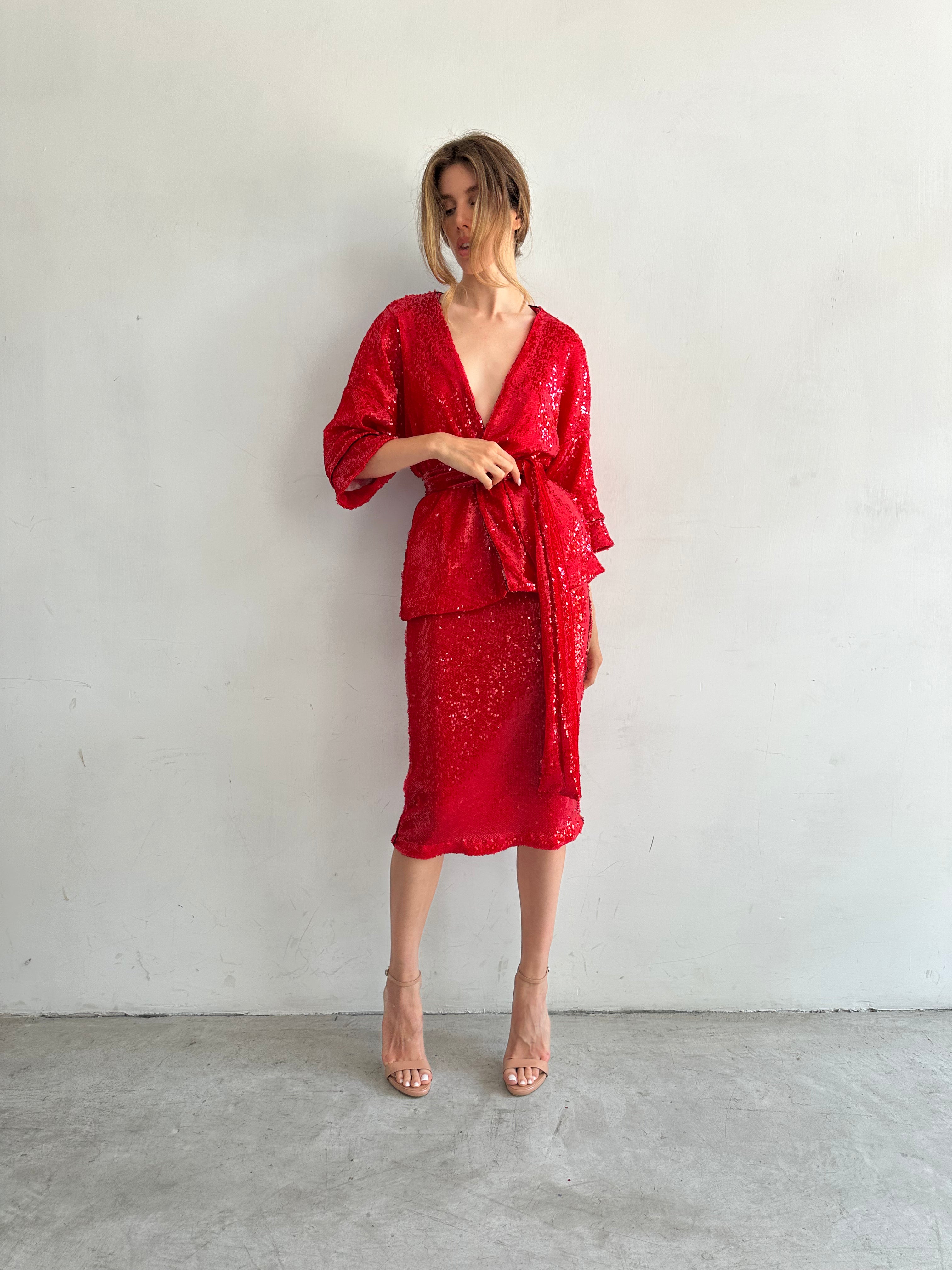 Onda Giacca Rossa In Paillettes