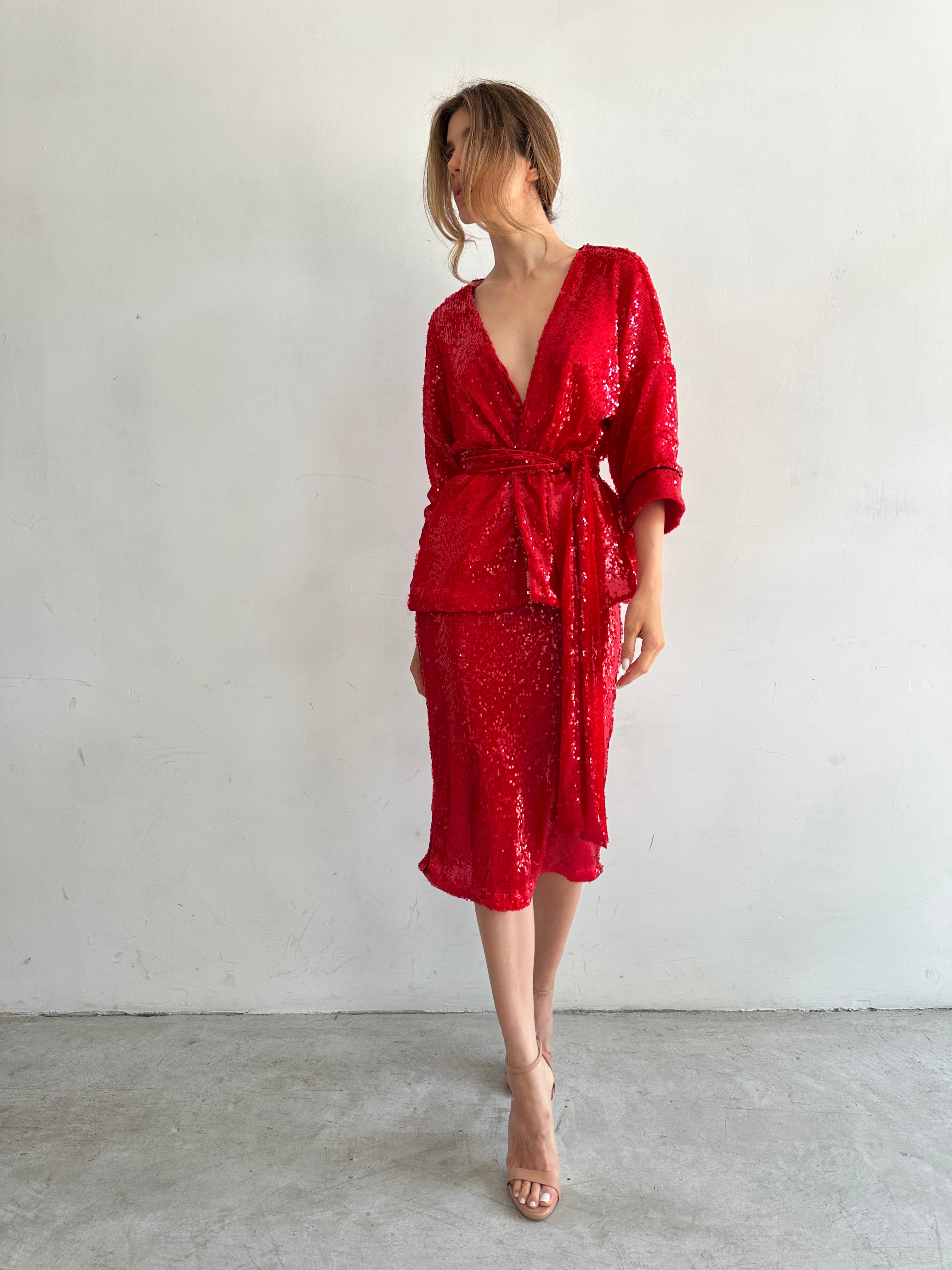 Onda Giacca Rossa In Paillettes