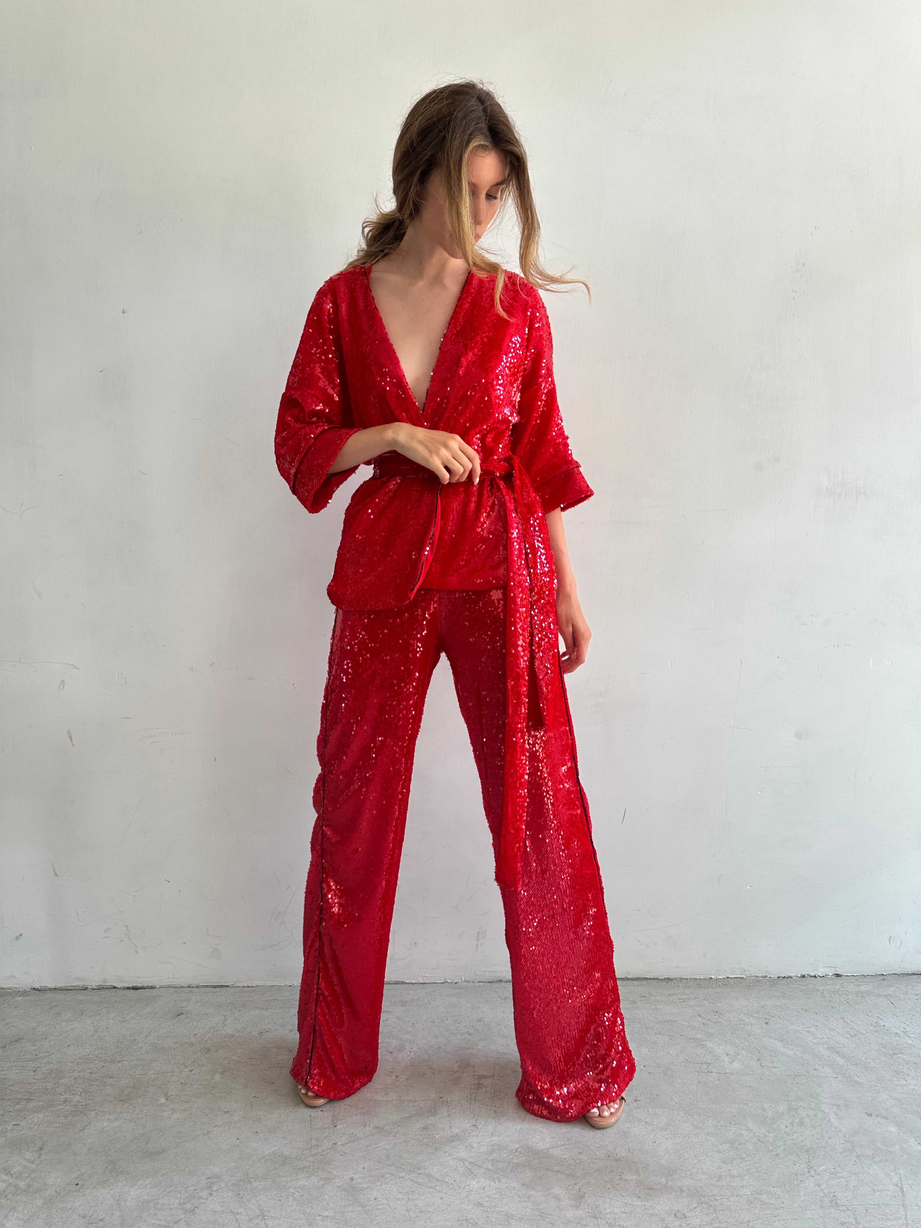 Mare Pantaloni Rossi In Paillettes