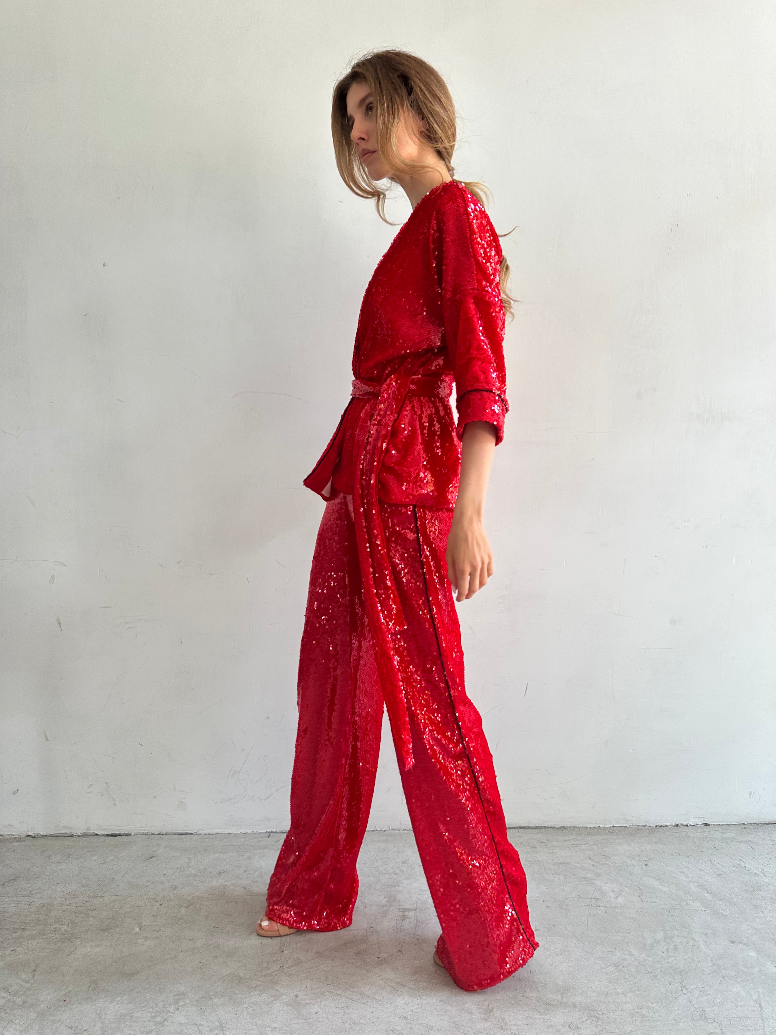 Mare Pantaloni Rossi In Paillettes