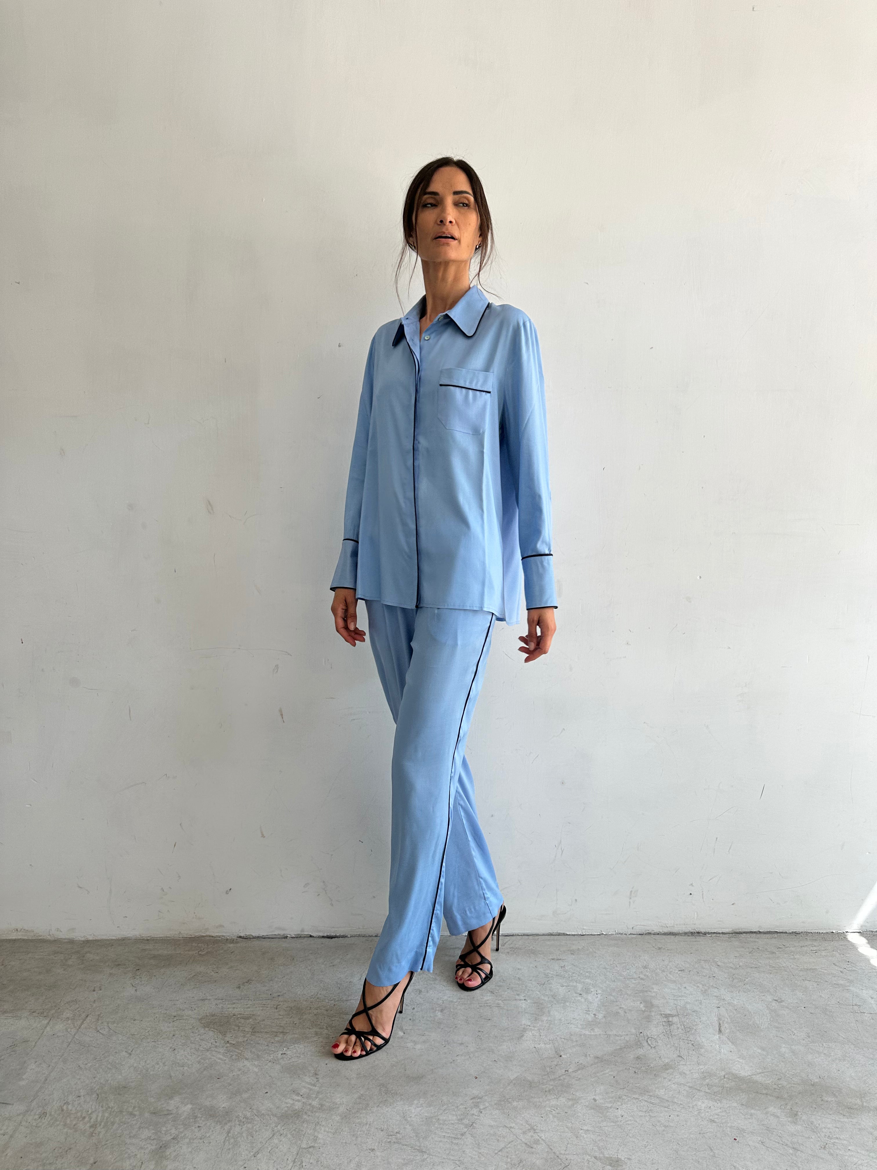 Aria Camicia Pigiama Azzurro In Viscosa