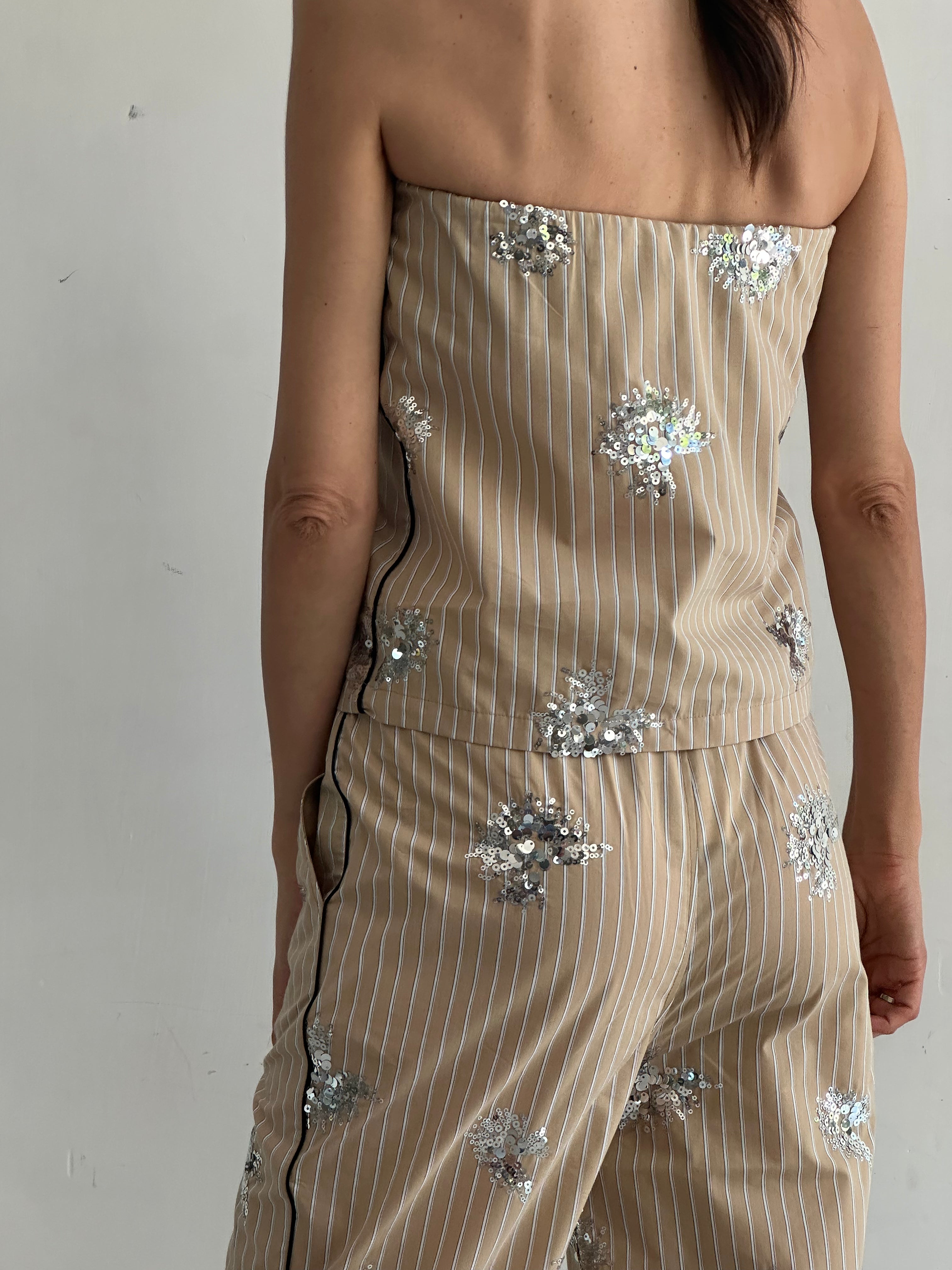 Aura Top Beige A Righe E Paillettes