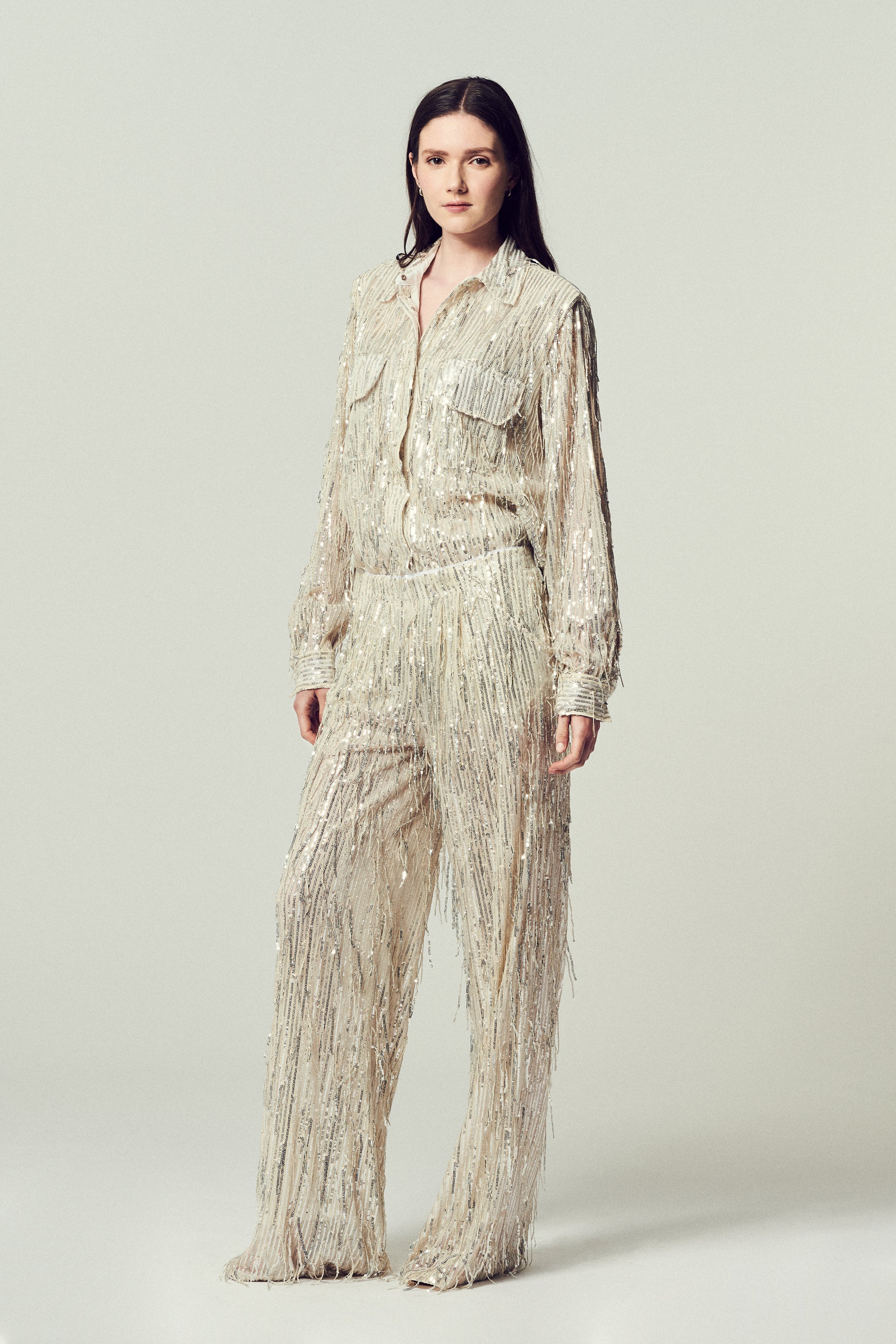 Francesca Pantalone con Frange Paillettes Argento