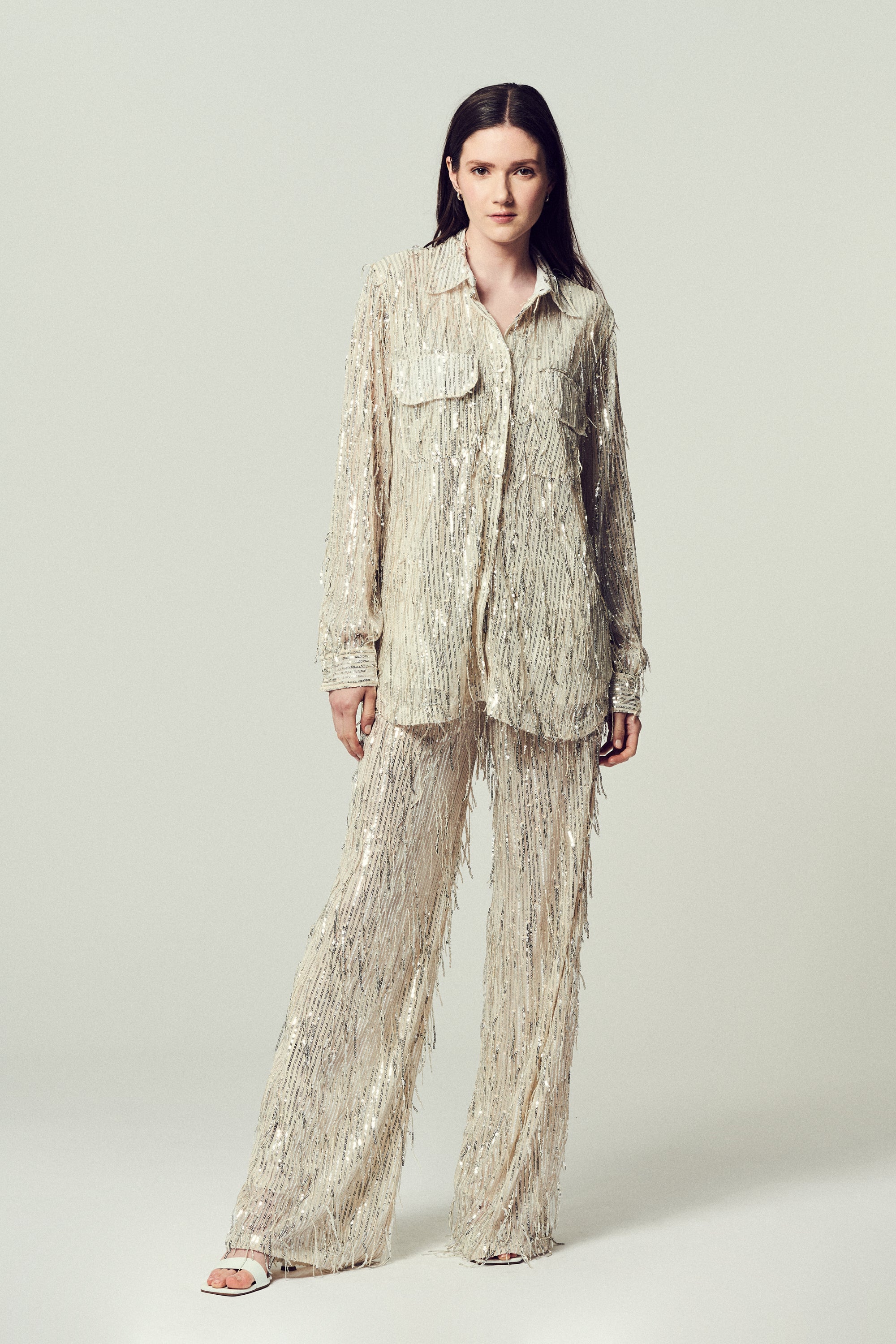 Francesca Pantalone con Frange Paillettes Argento