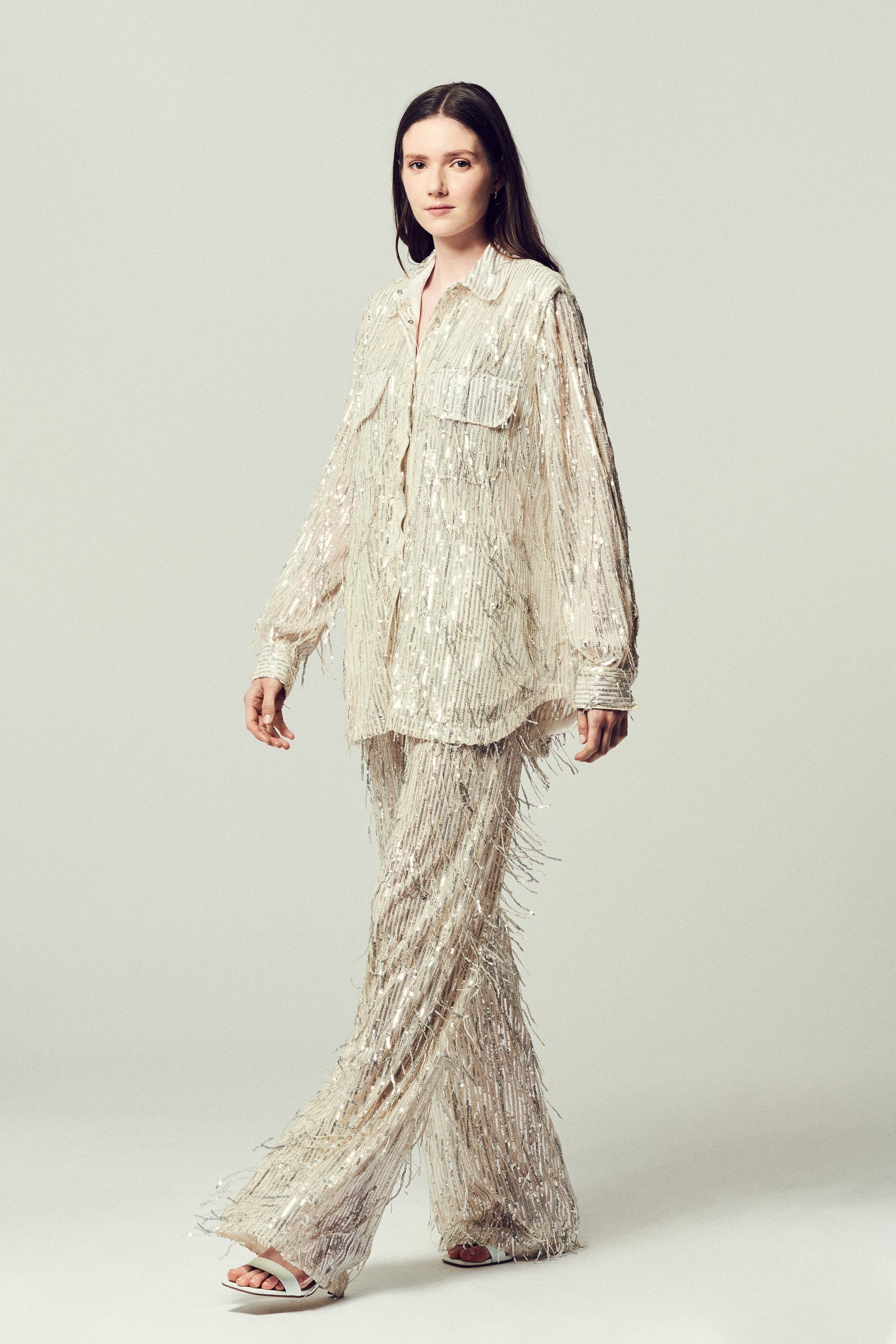 Francesca Pantalone con Frange Paillettes Argento