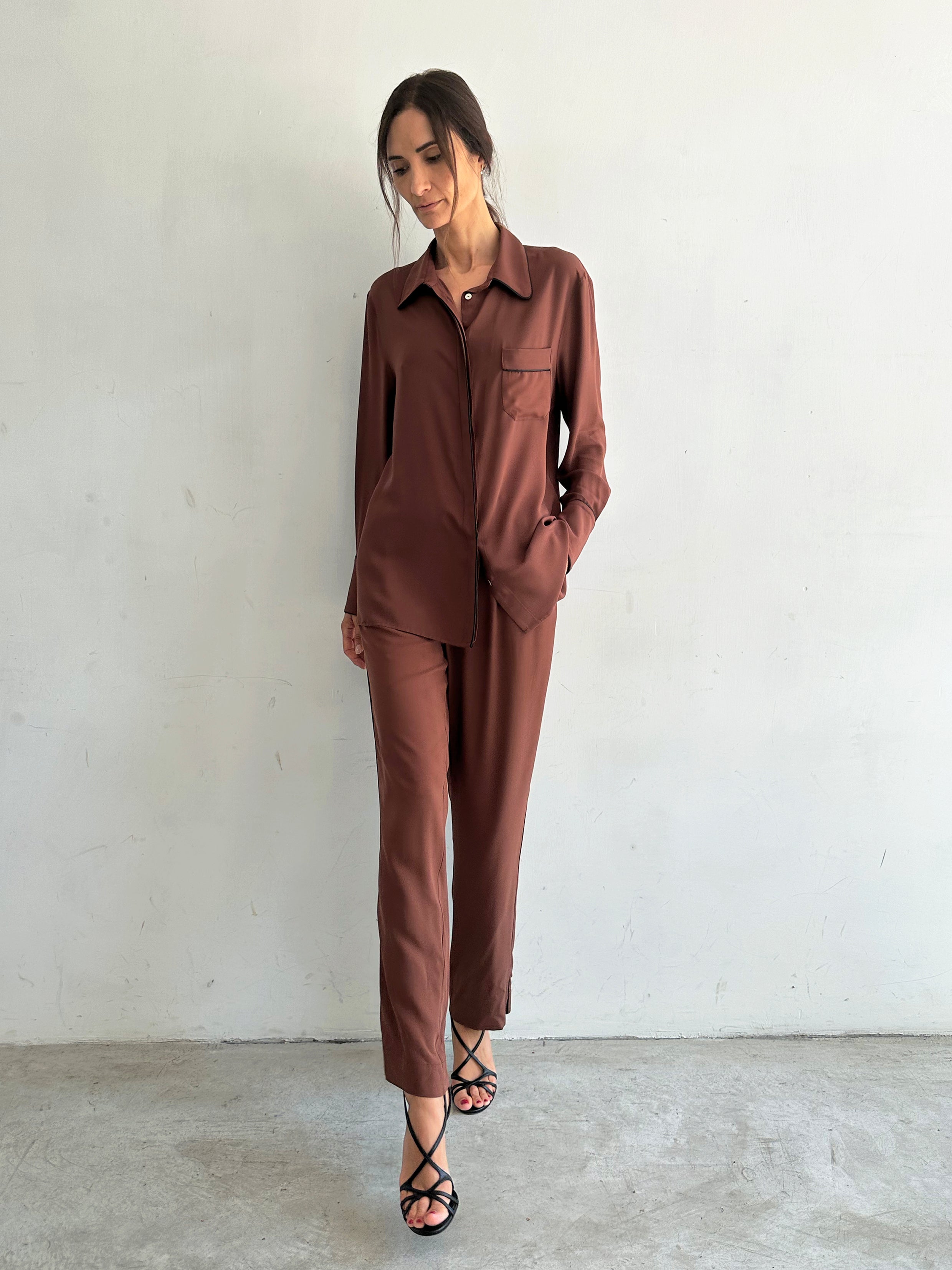 Sera Pantaloni Pigiama Marrone In Viscosa