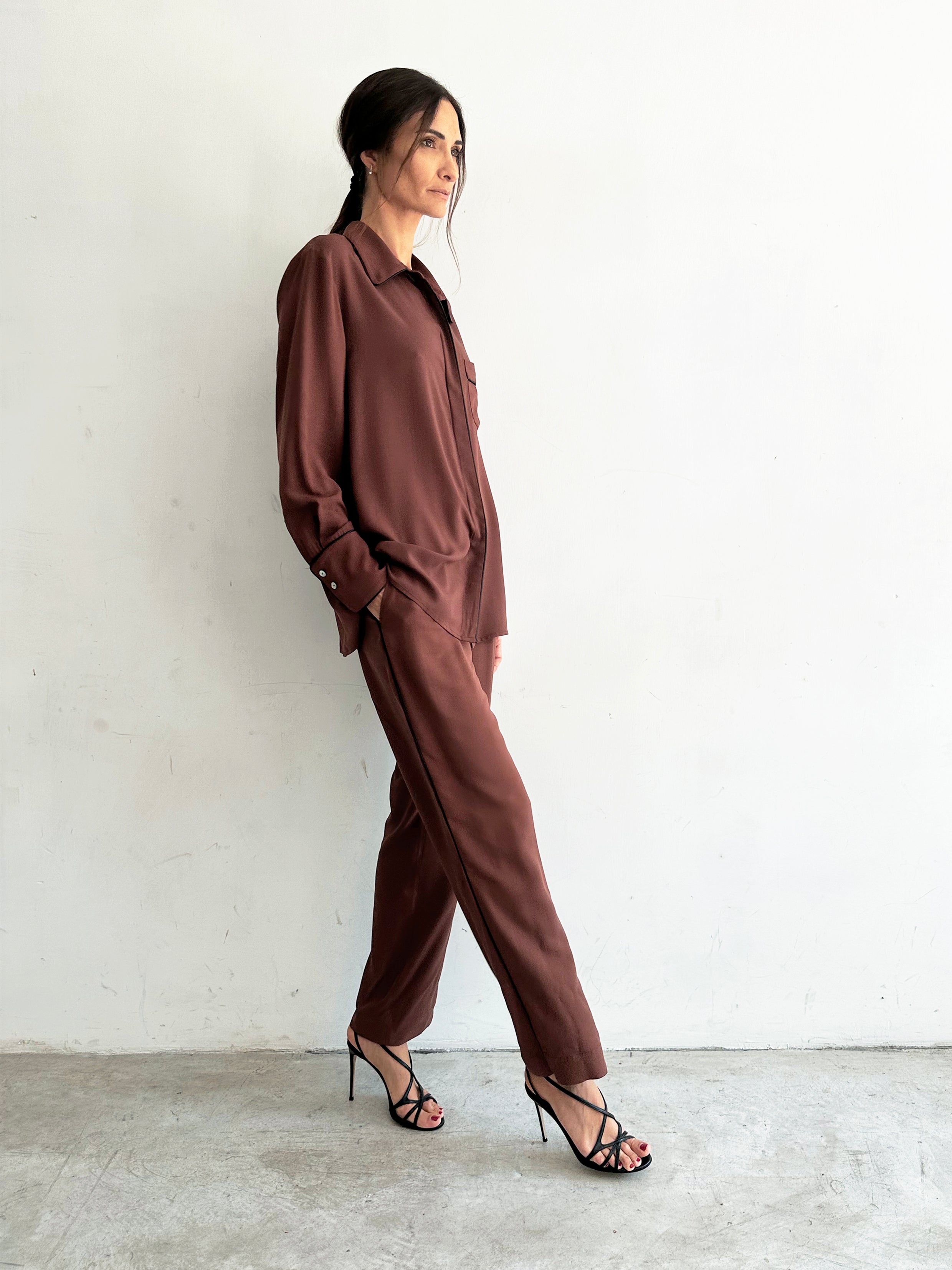 Sera Pantaloni Pigiama Marrone In Viscosa