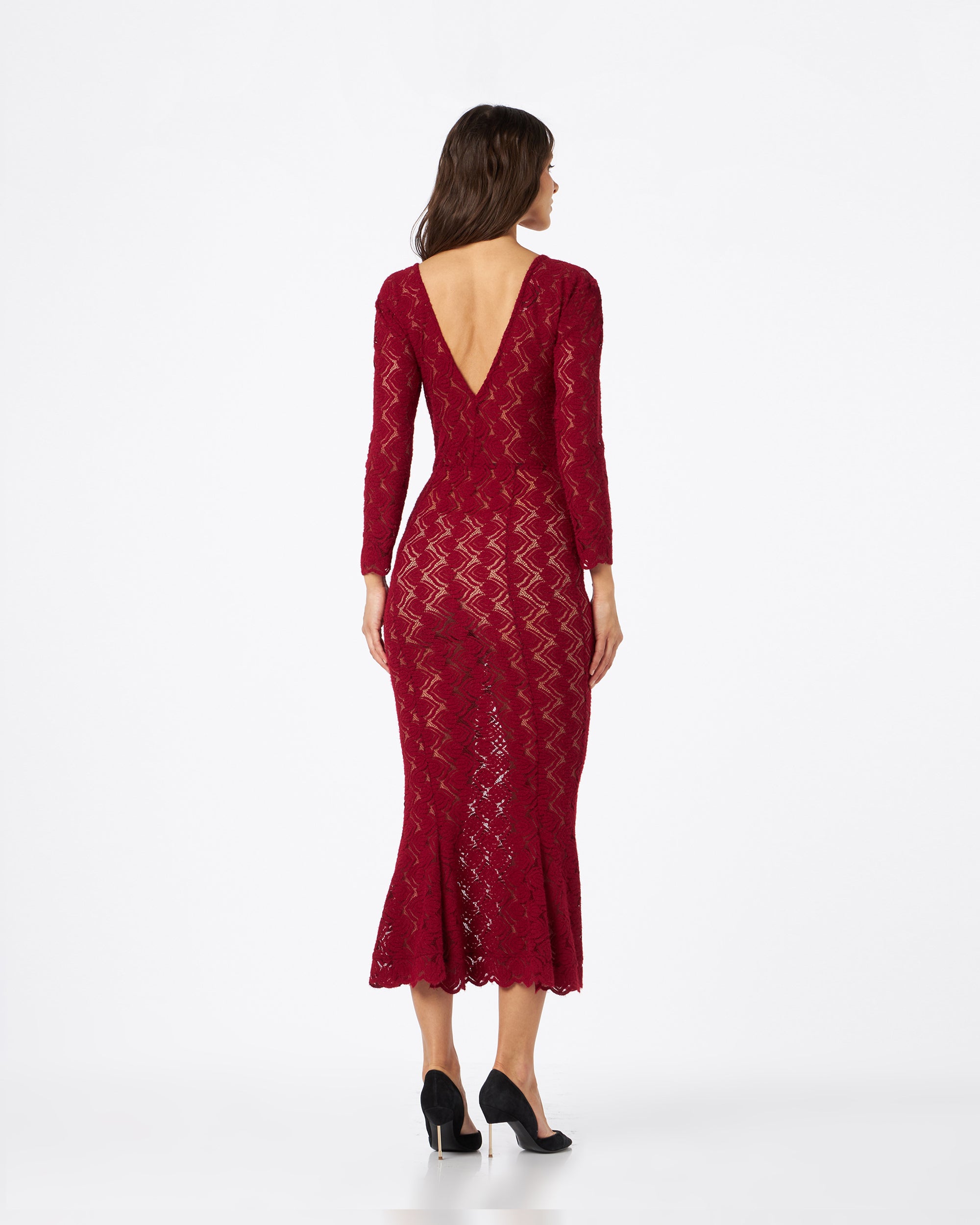 Sole abito in pizzo con fiori ricamati bordeaux