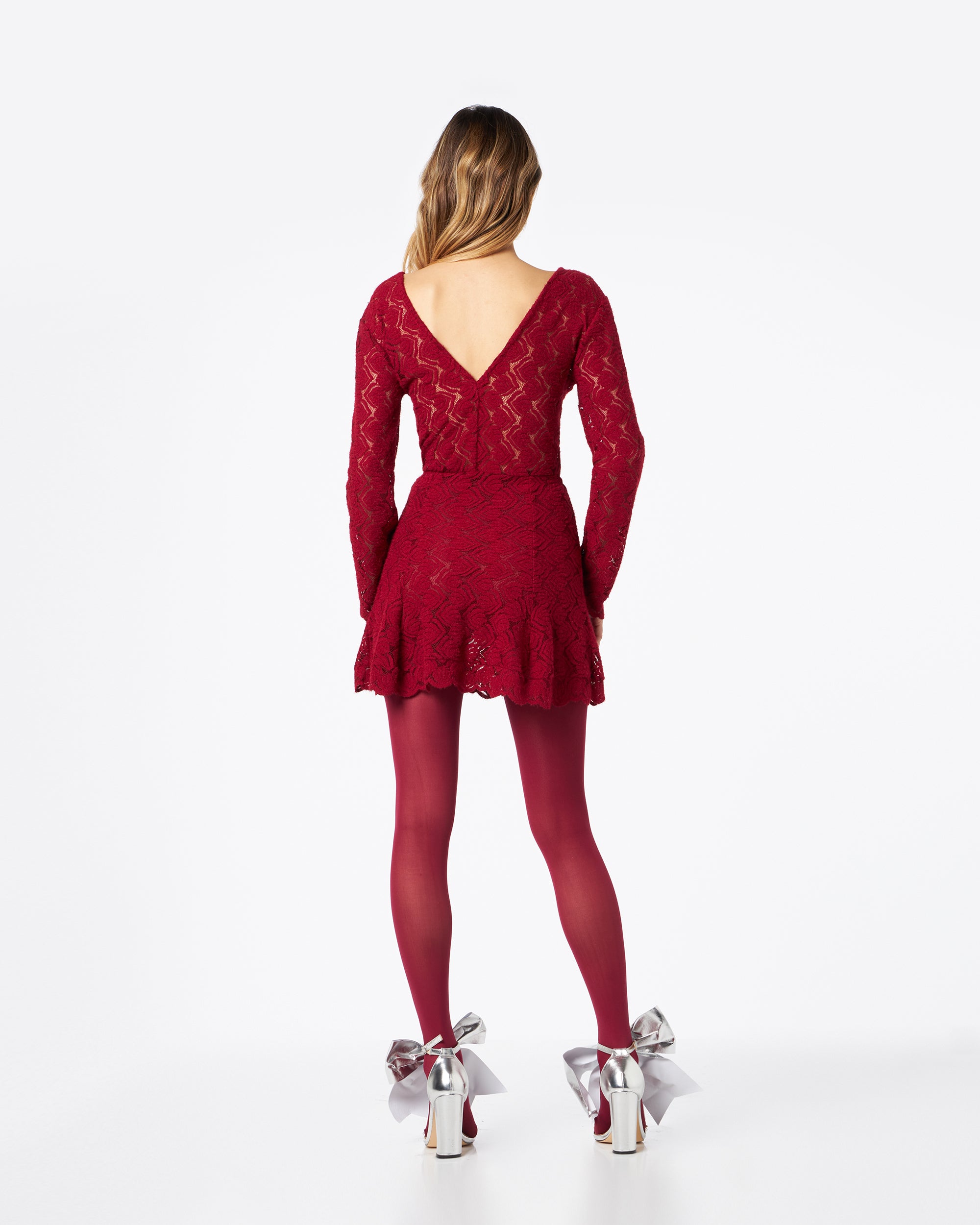 Soleil abito con pizzo in fiori ricamati bordeaux
