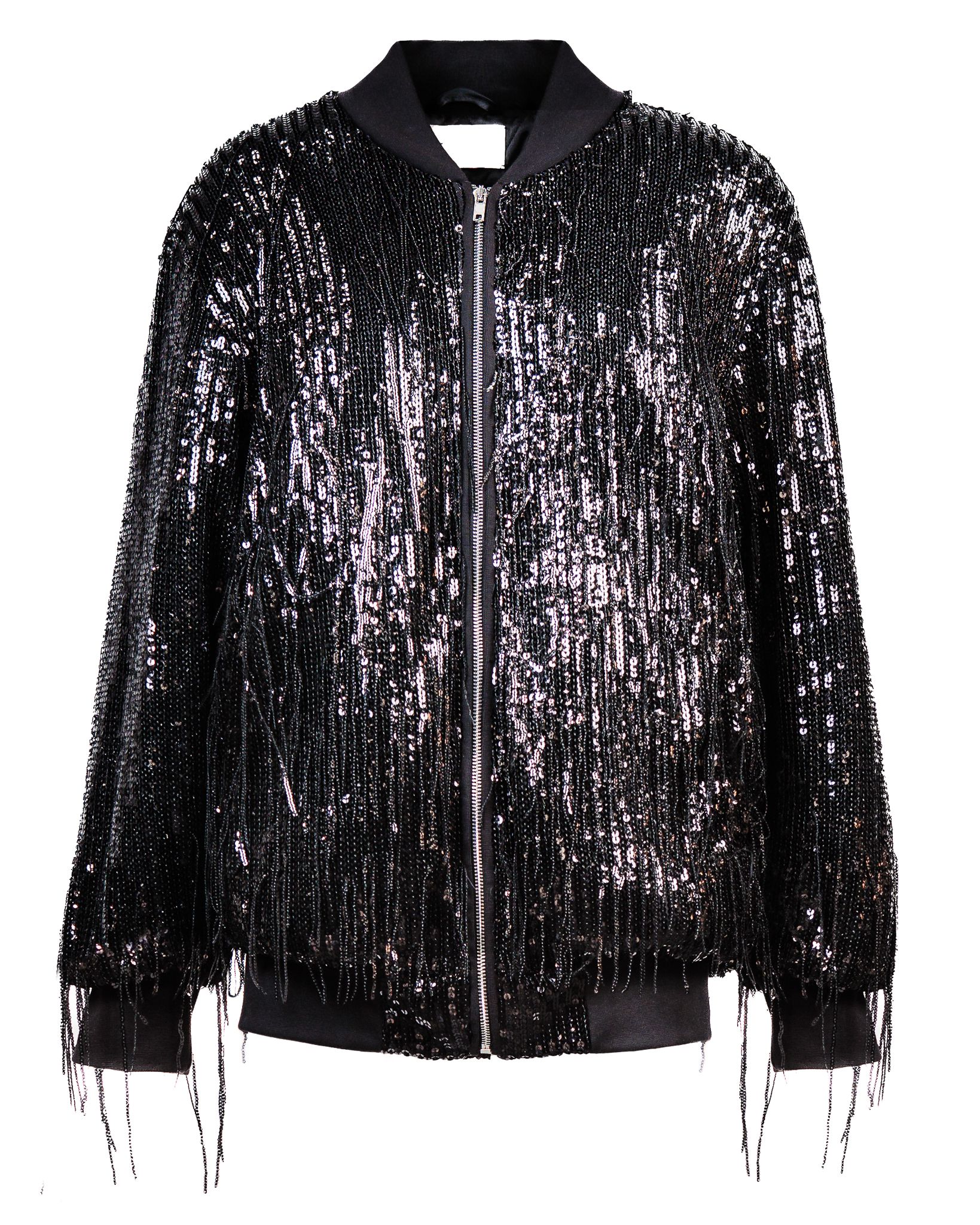 Belluno bomber in paillettes frangia nero
