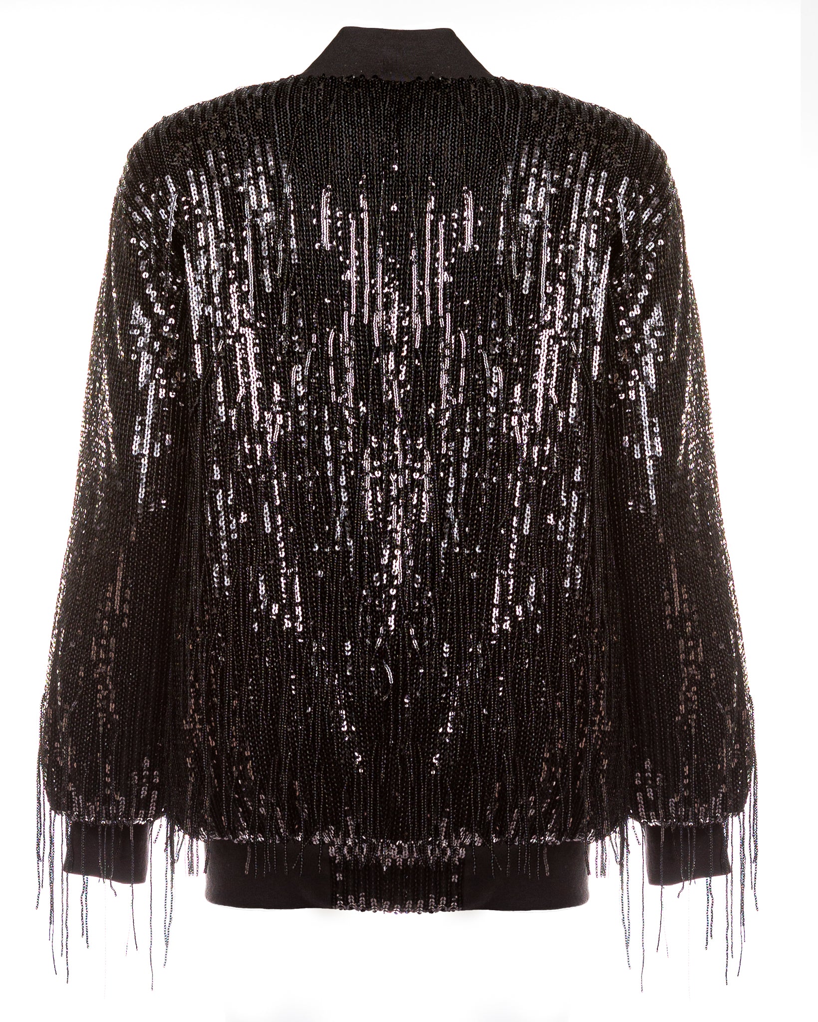 Belluno bomber in paillettes frangia nero