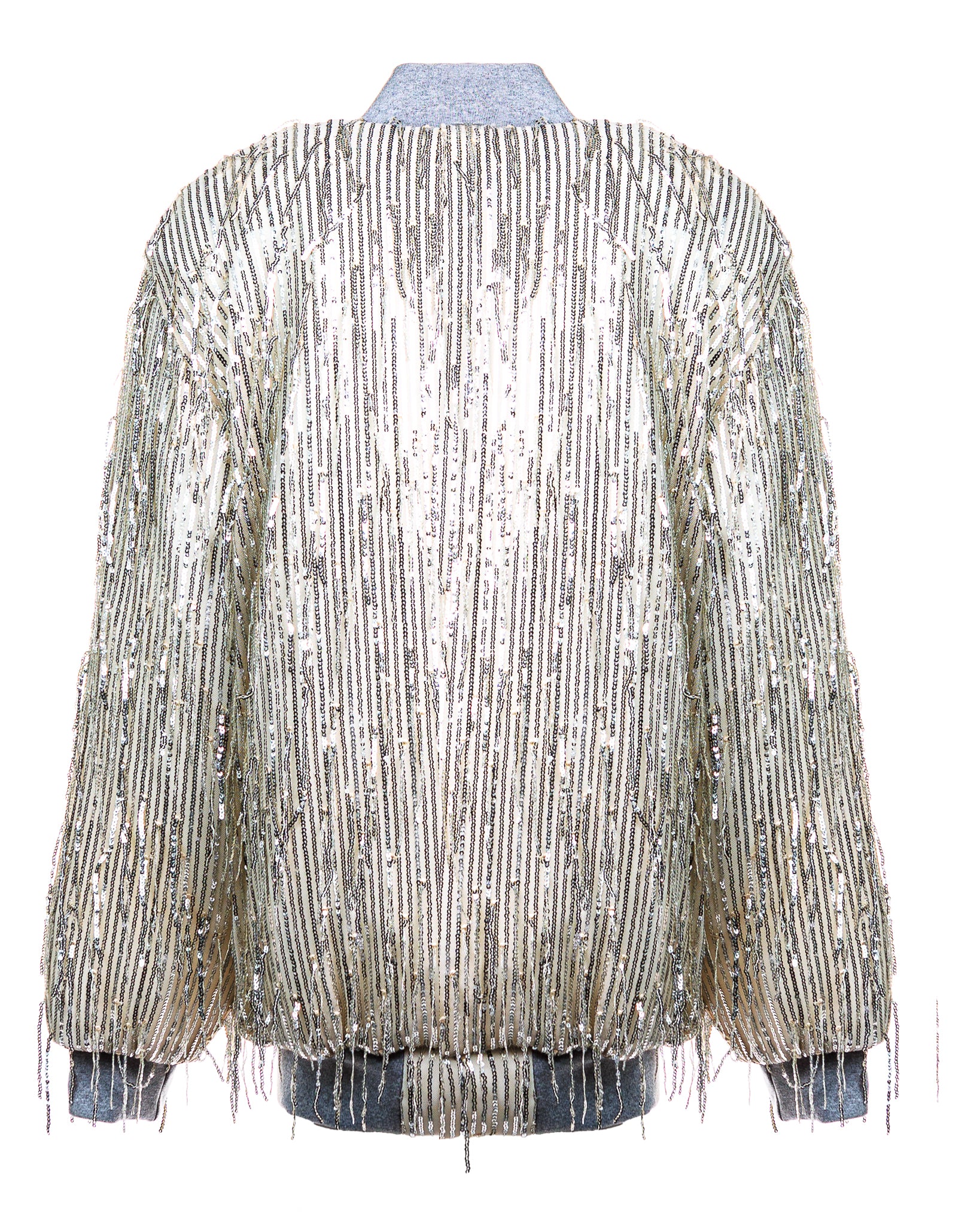 Belluno bomber in paillettes frangia argento
