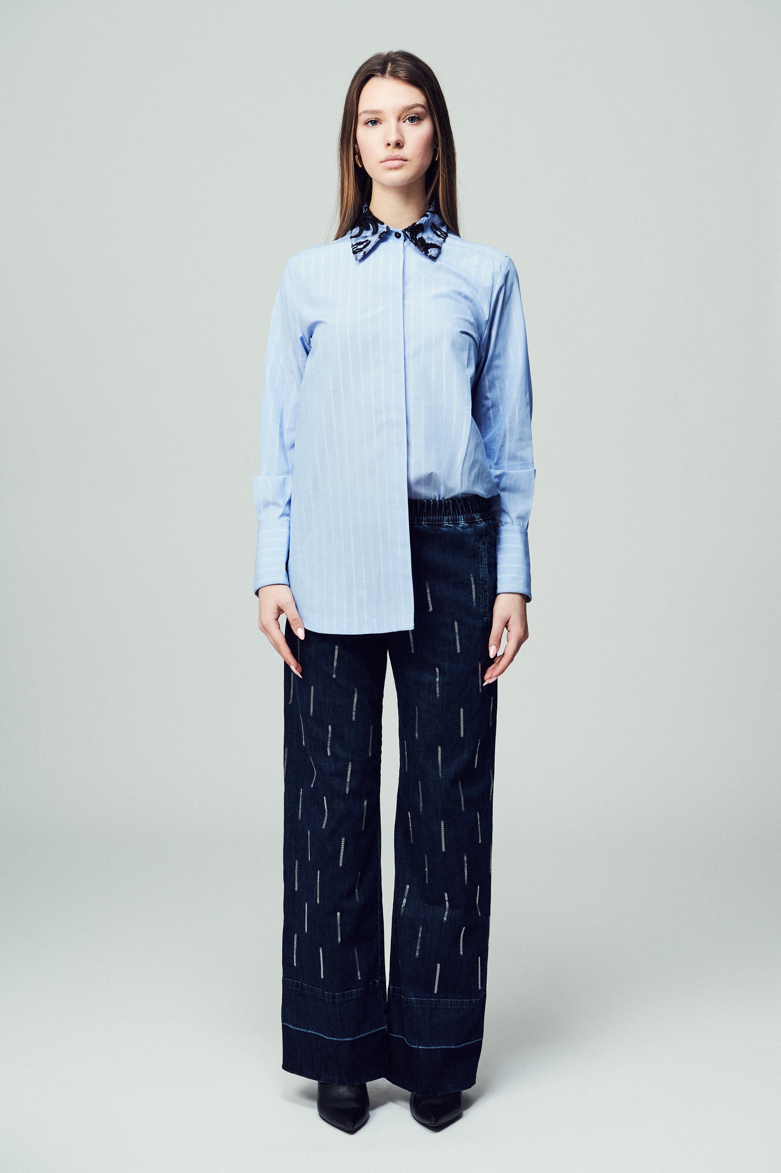 Camicia Daniel in popeline rigata celeste