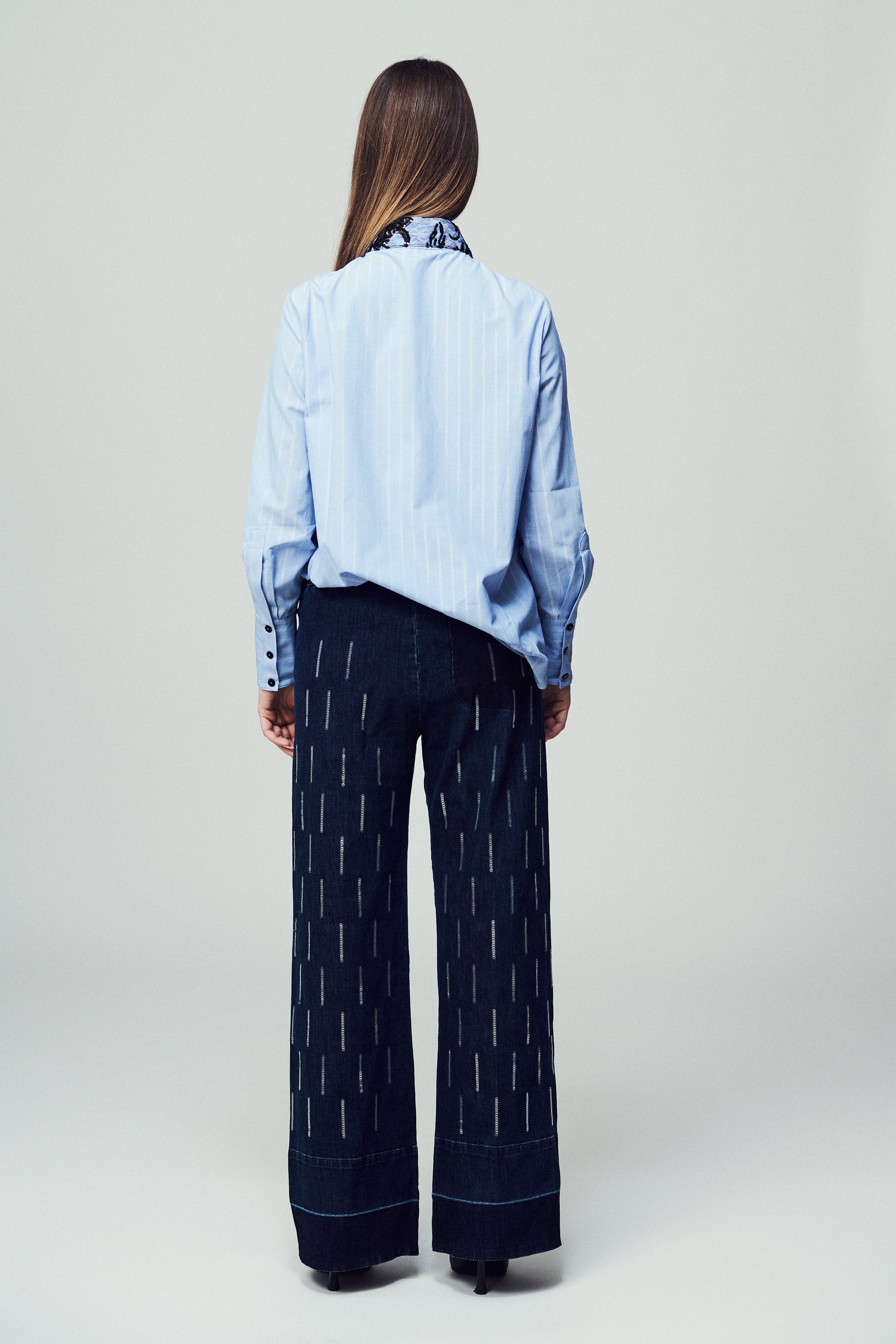 Camicia Daniel in popeline rigata celeste