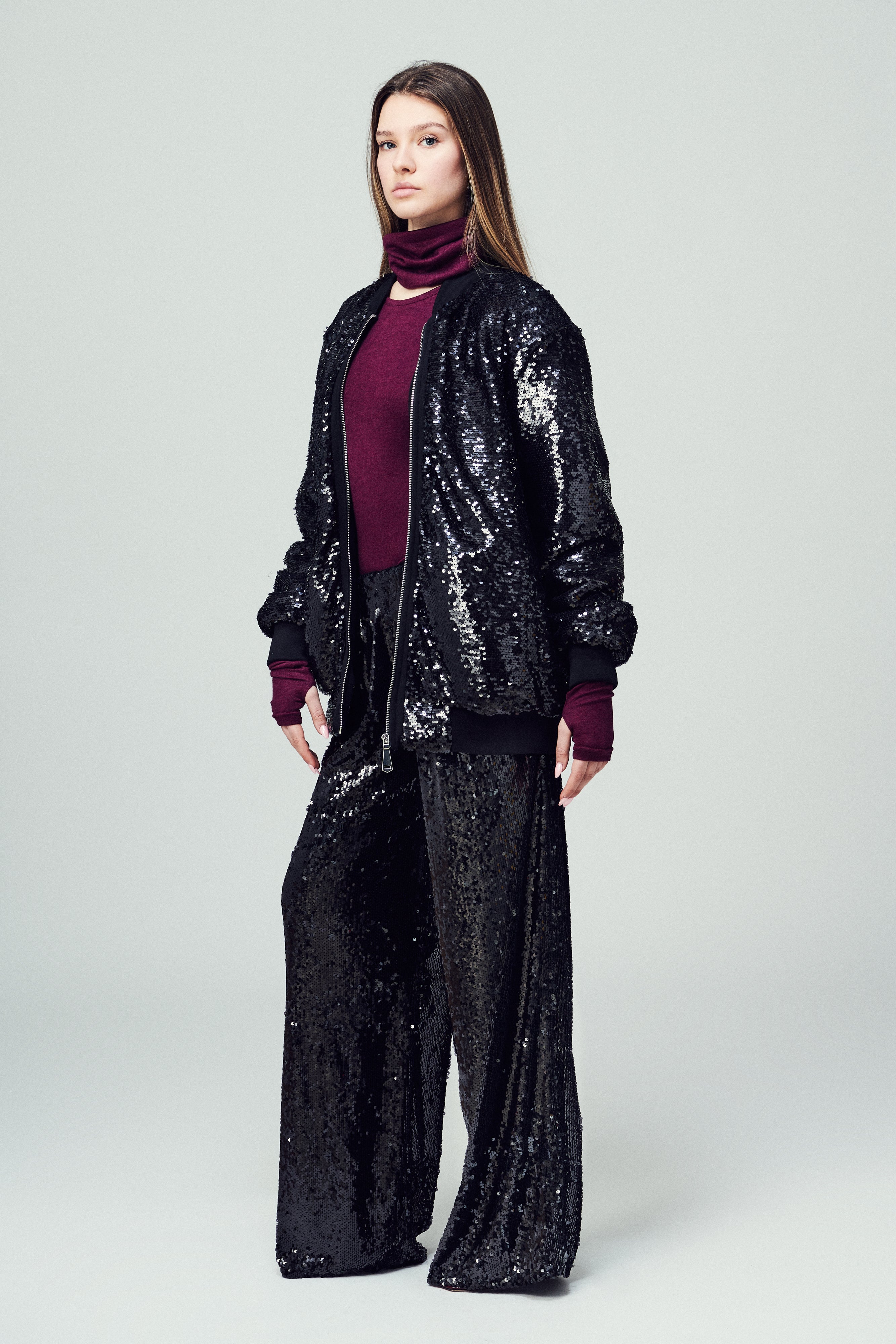 Bomber Belluno in paillettes nero