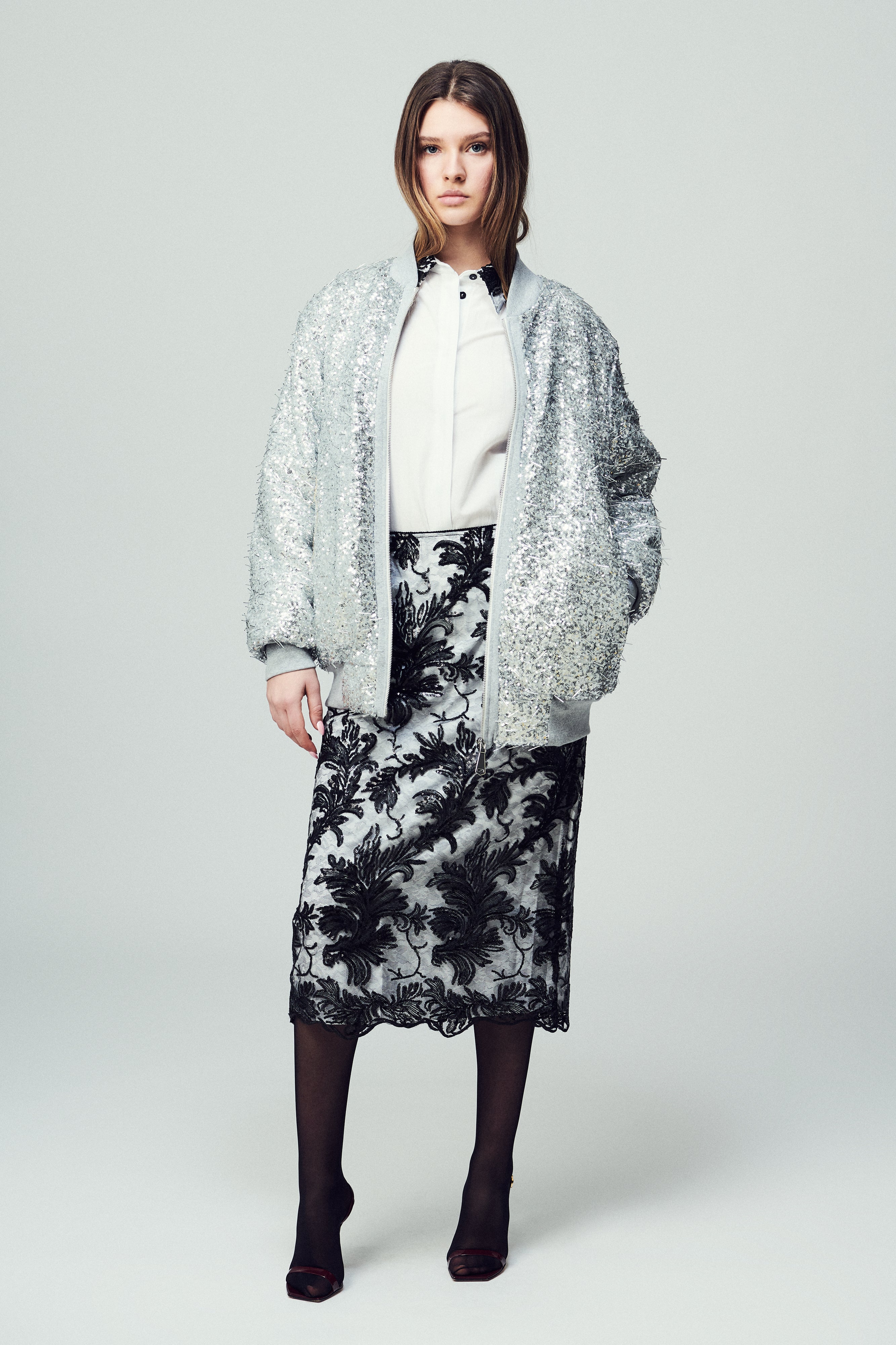 Bomber Belluno in paillettes argento