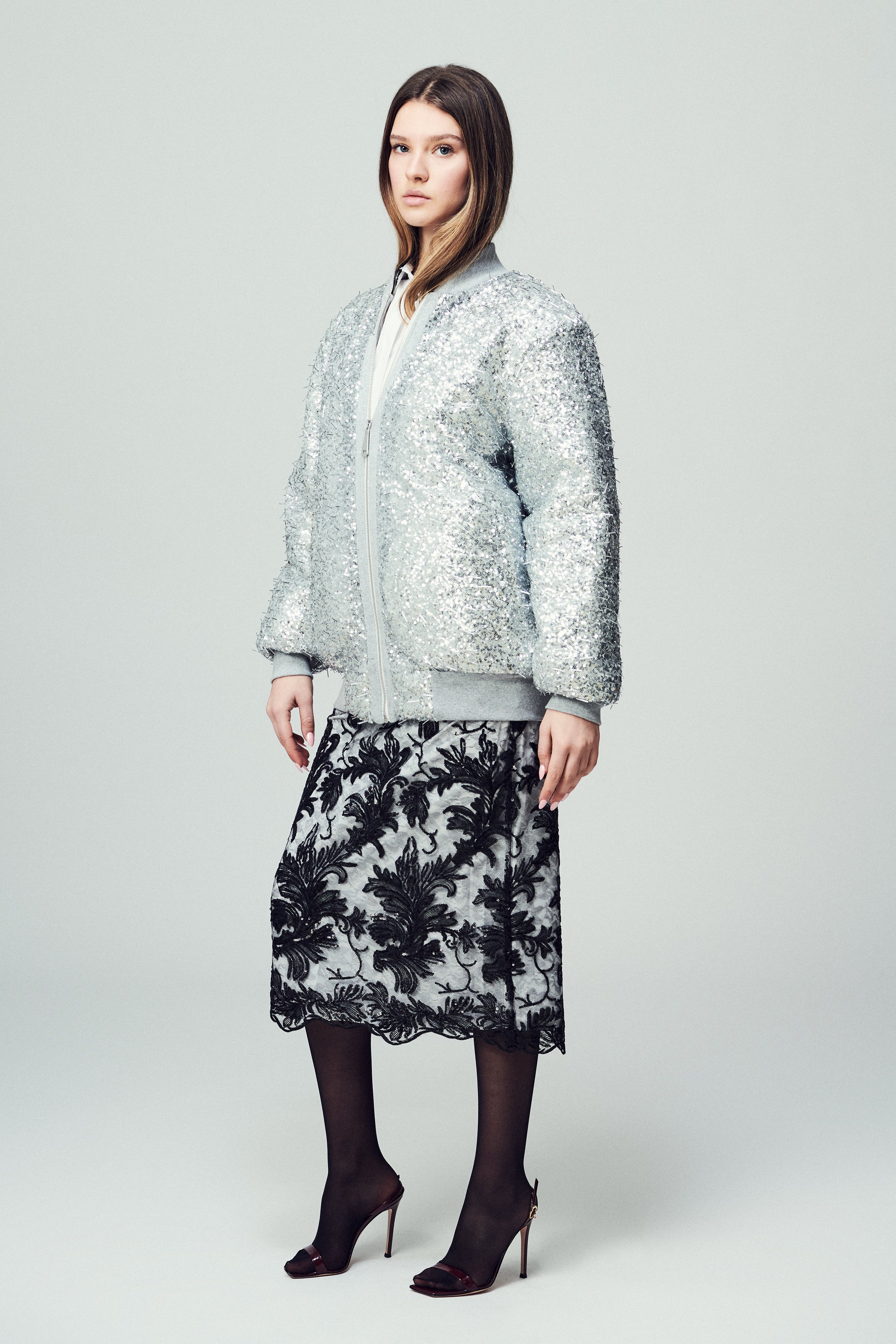 Bomber Belluno in paillettes argento