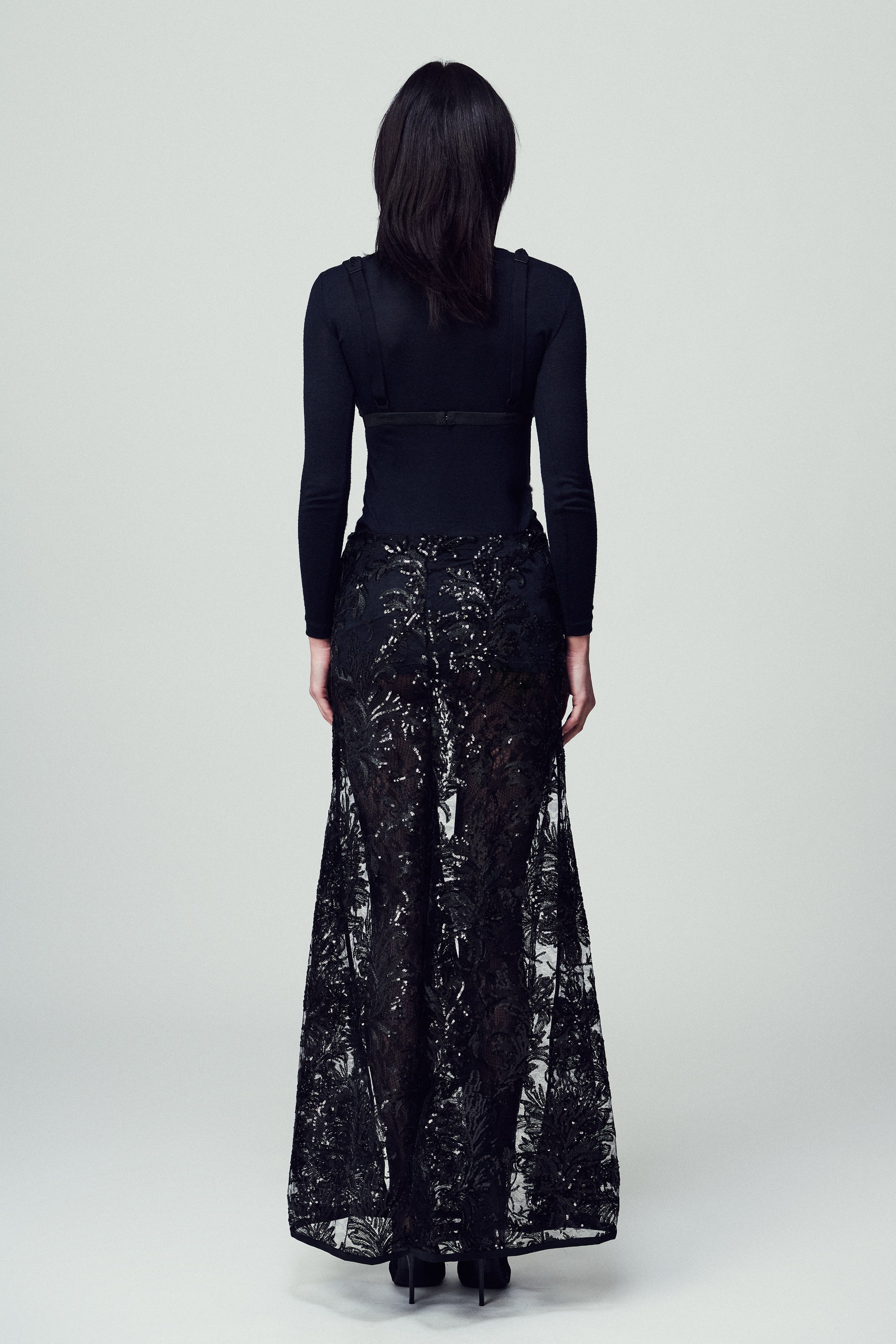 Gonna Mariacristina in paillettes e pizzo nero