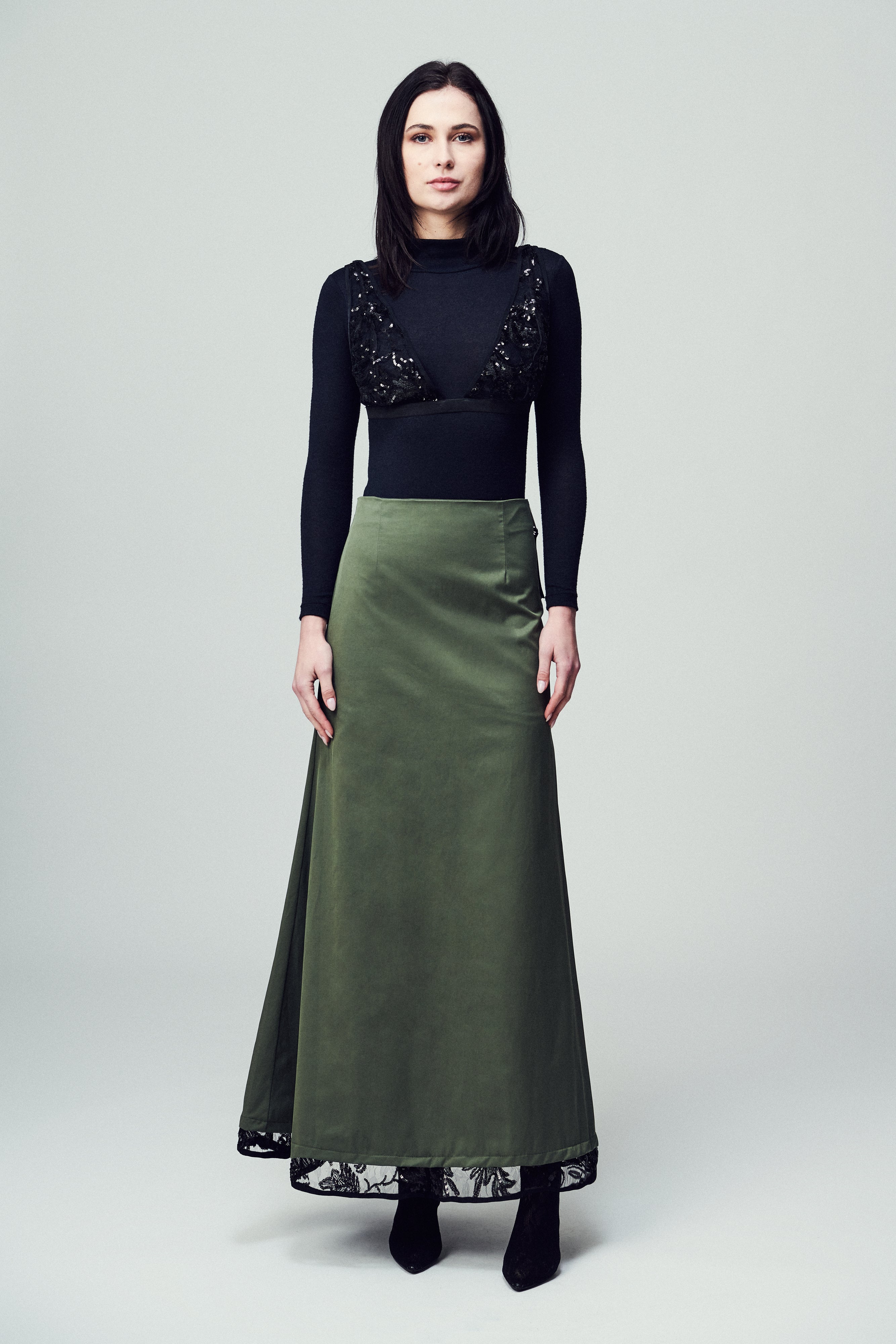 Gonna Mariacristina in gabardine verde