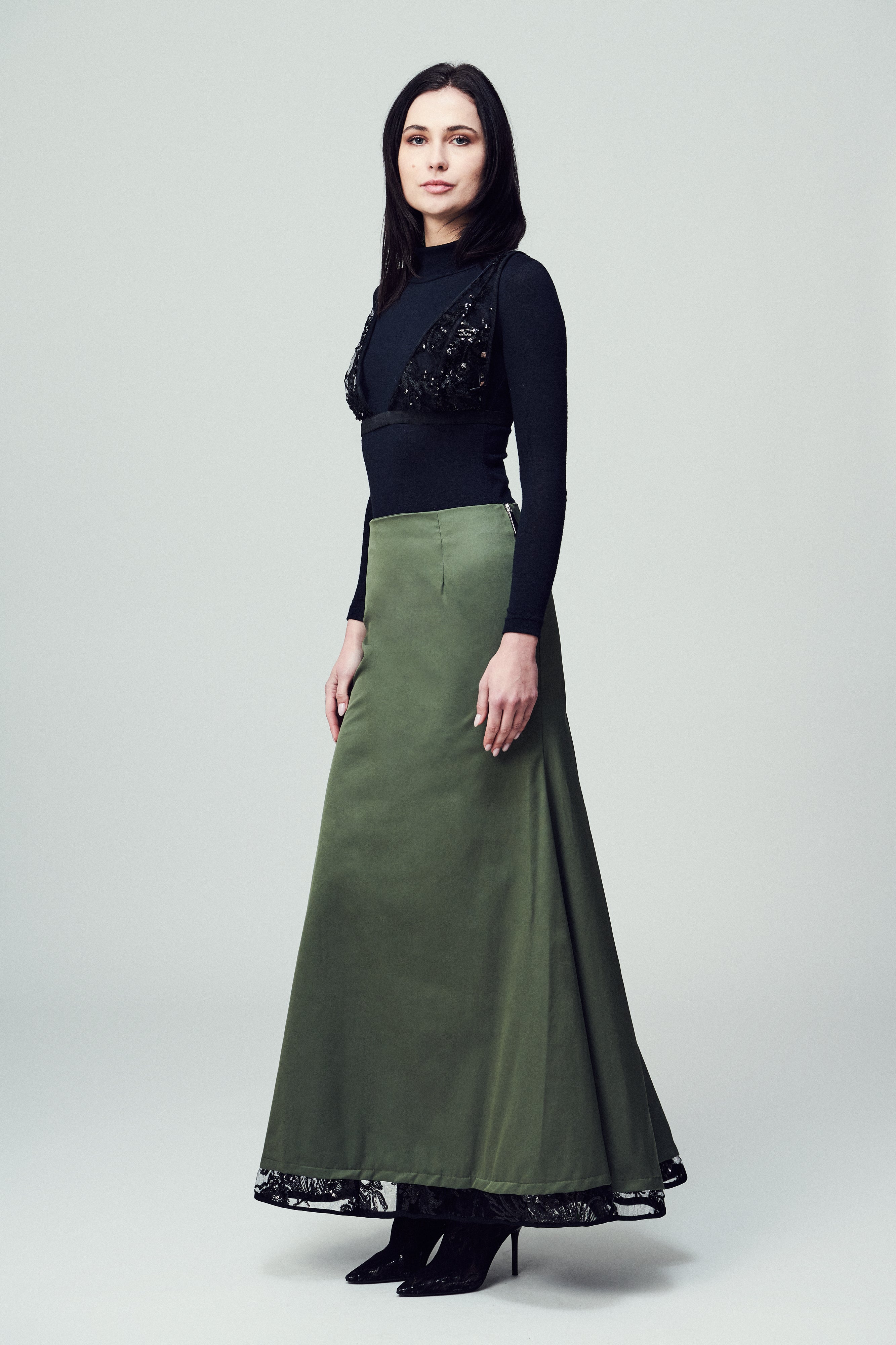 Gonna Mariacristina in gabardine verde
