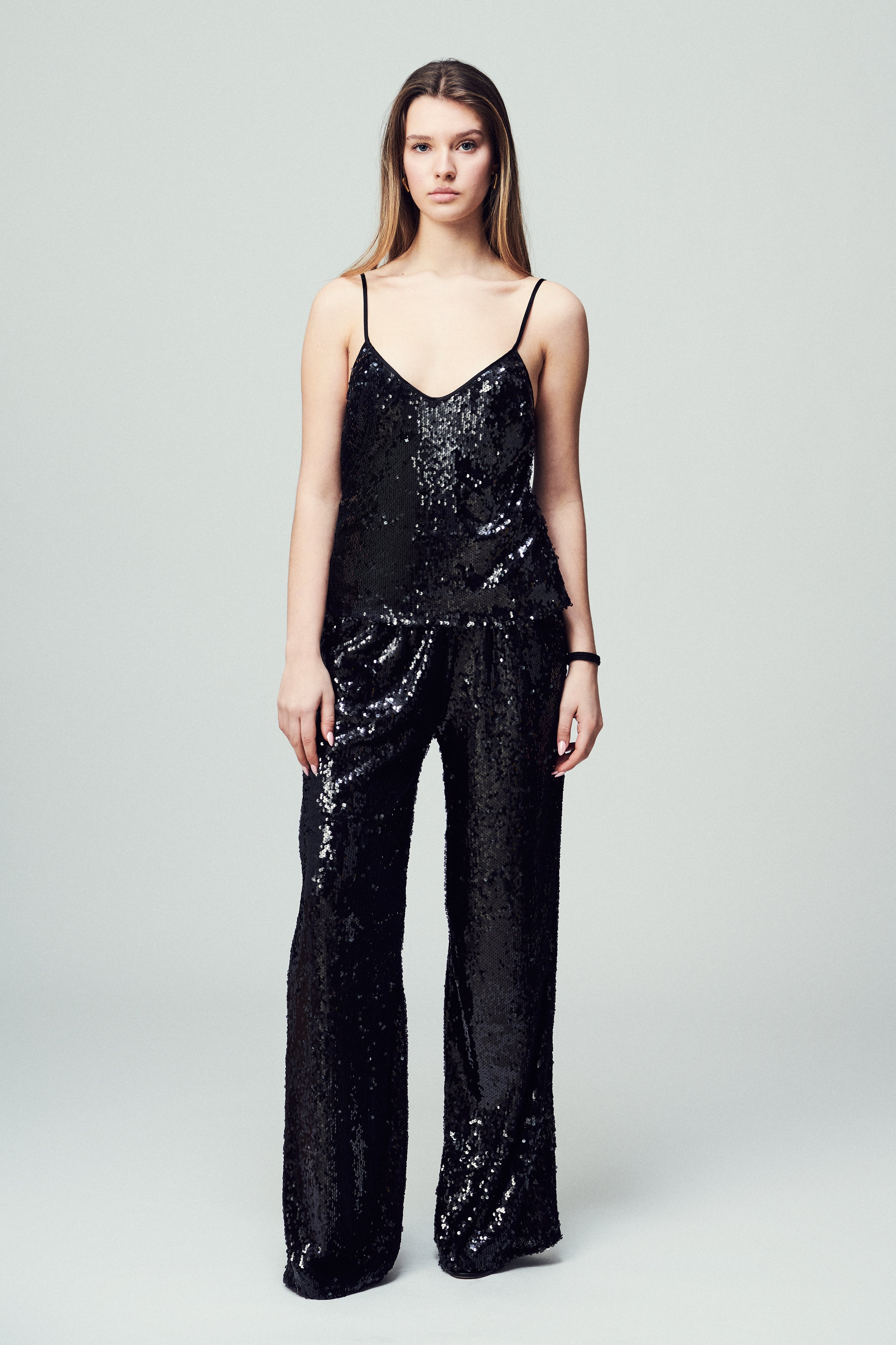 Pantaloni Francesca in paillettes Nero