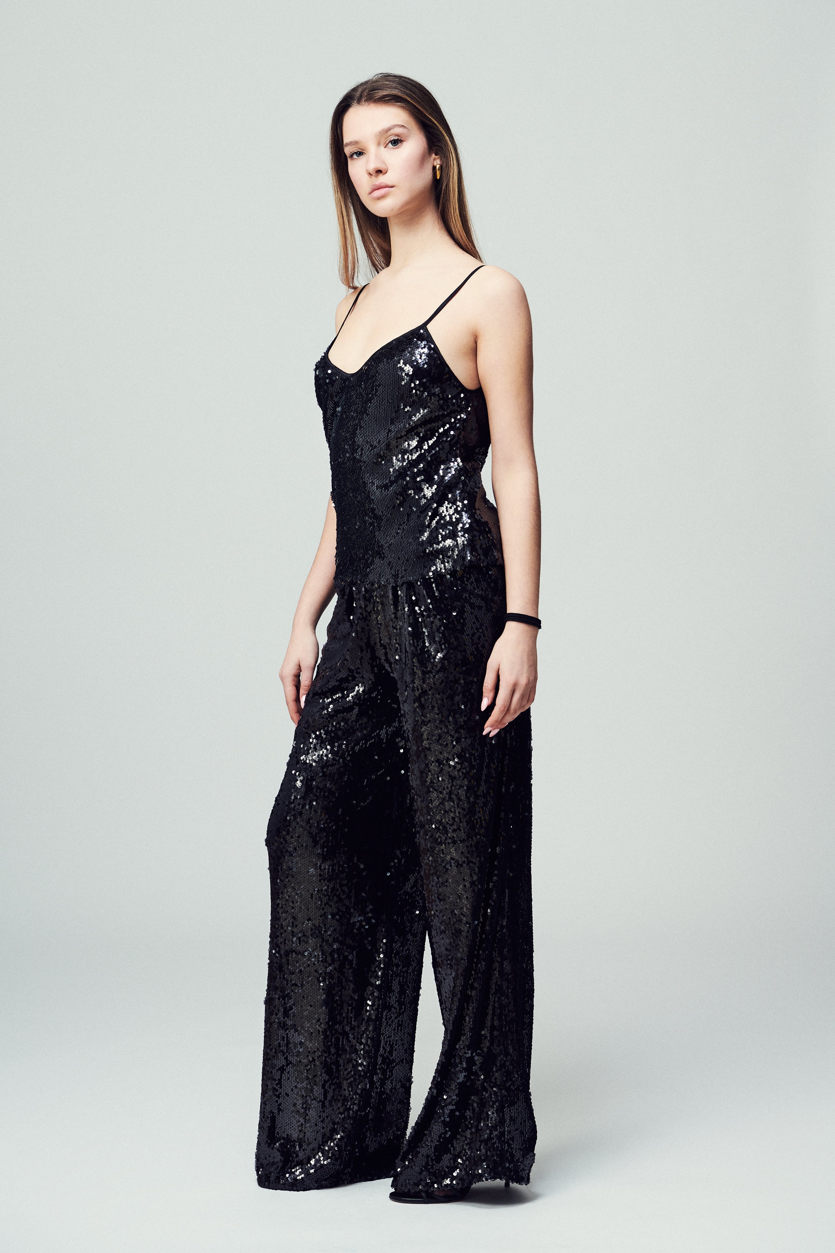 Pantaloni Francesca in paillettes Nero