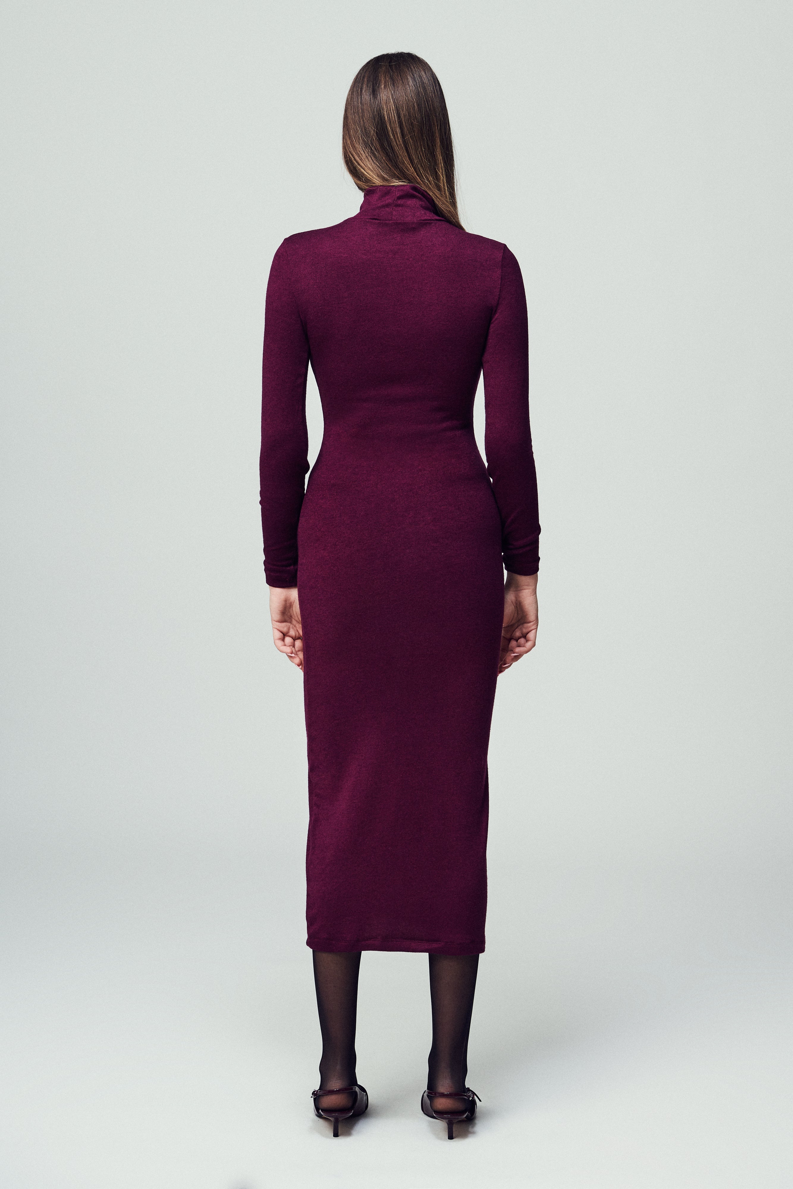 Abito T362 slip dress a maniche lunghe in jersey bordeaux