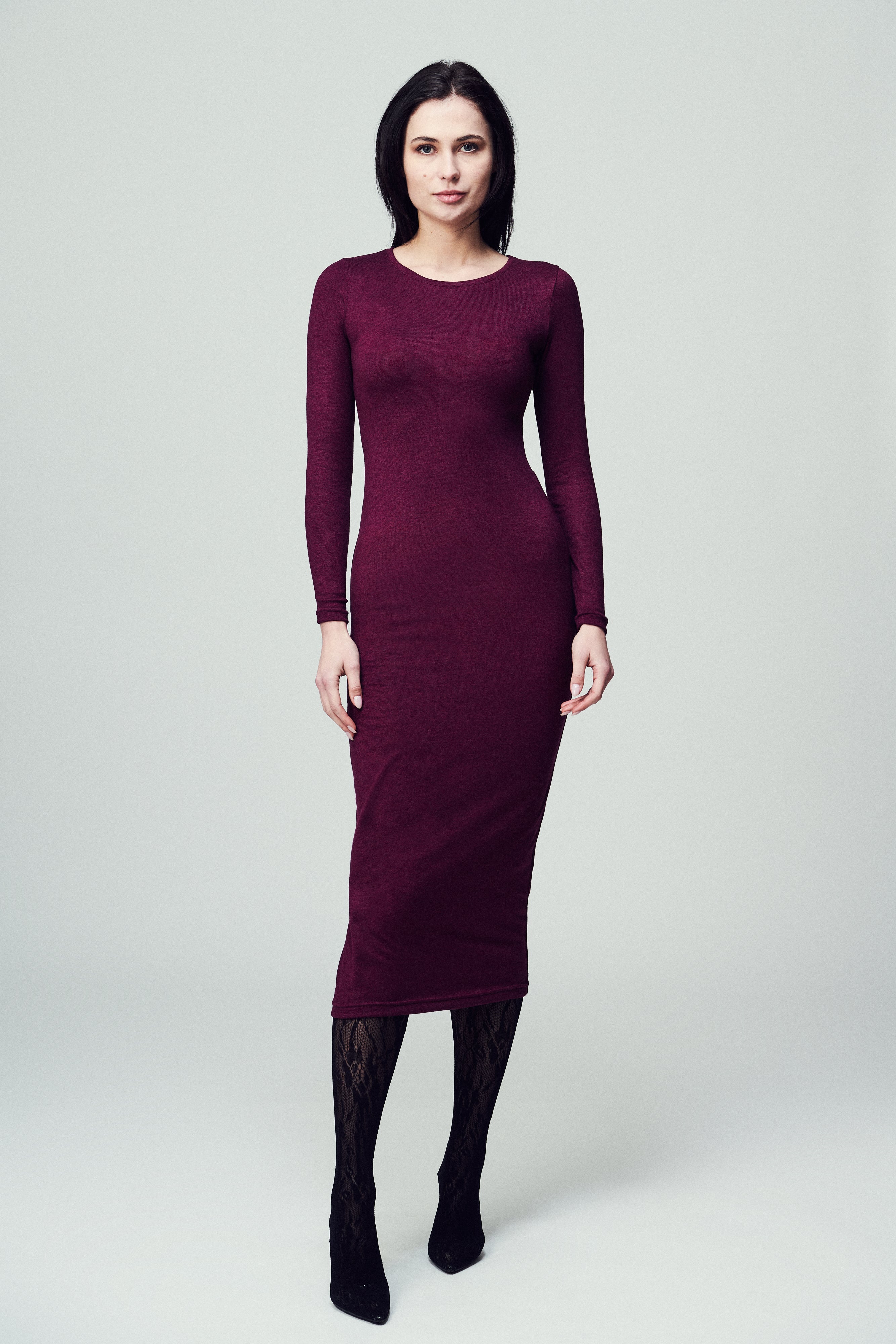 Abito T361 slip dress a maniche lunghe in jersey bordeaux