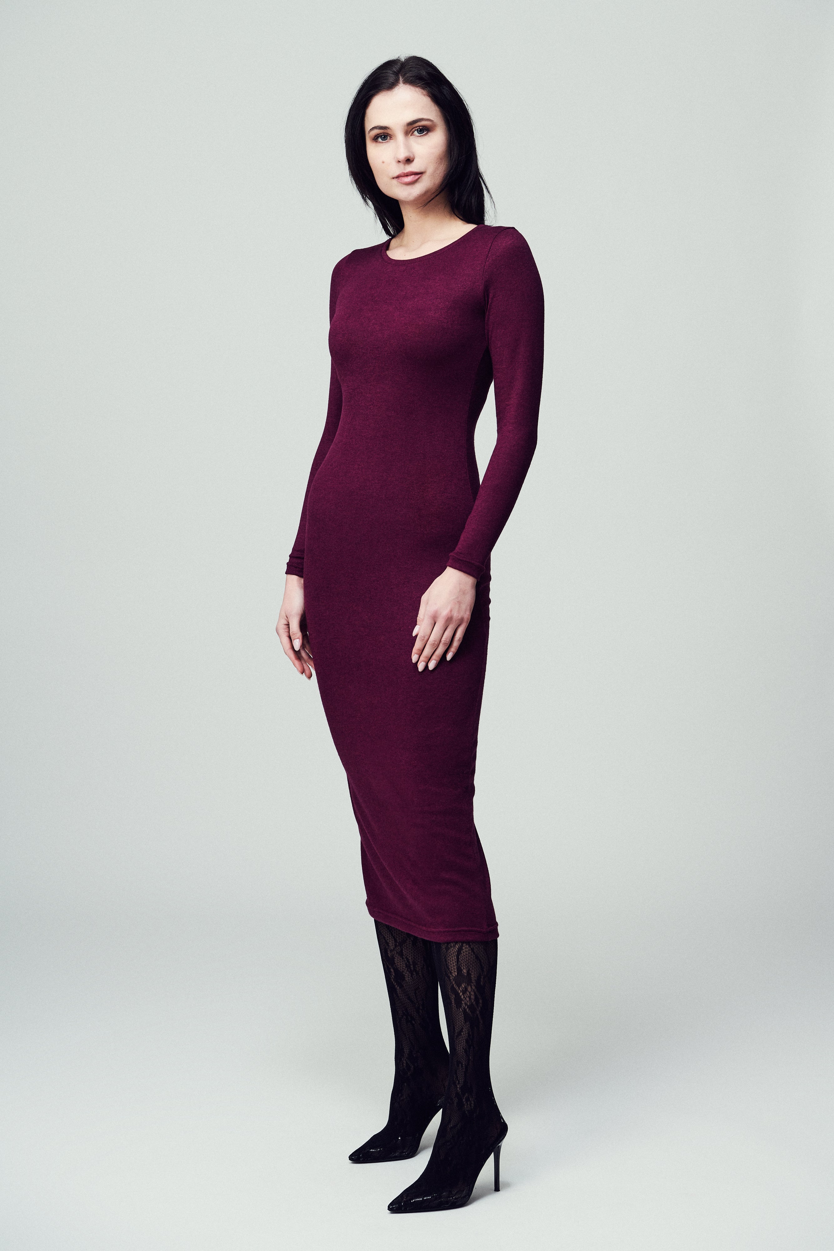 Abito T361 slip dress a maniche lunghe in jersey bordeaux