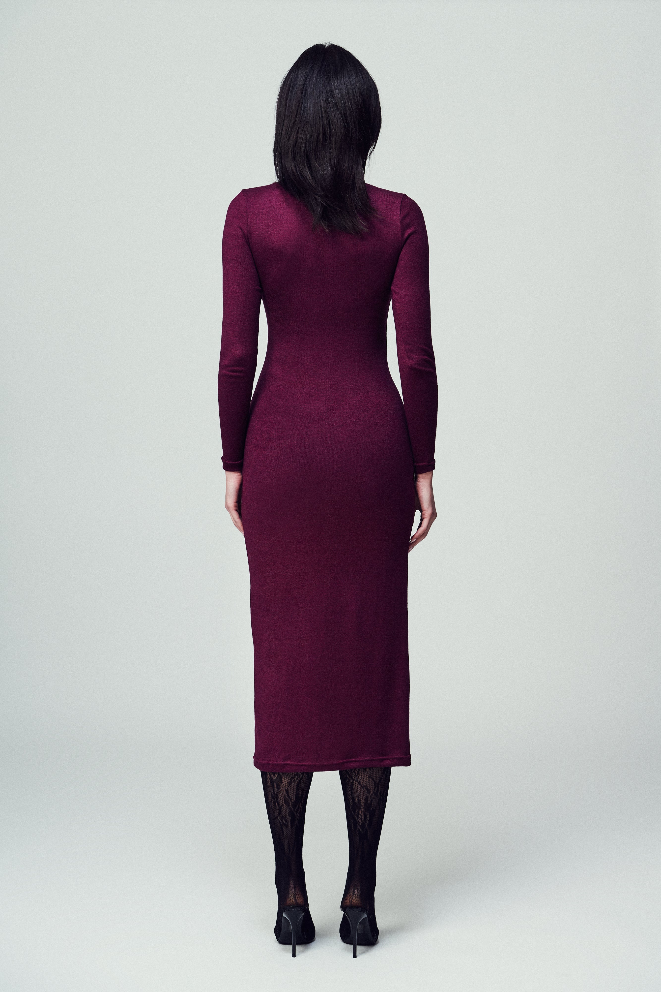 Abito T361 slip dress a maniche lunghe in jersey bordeaux