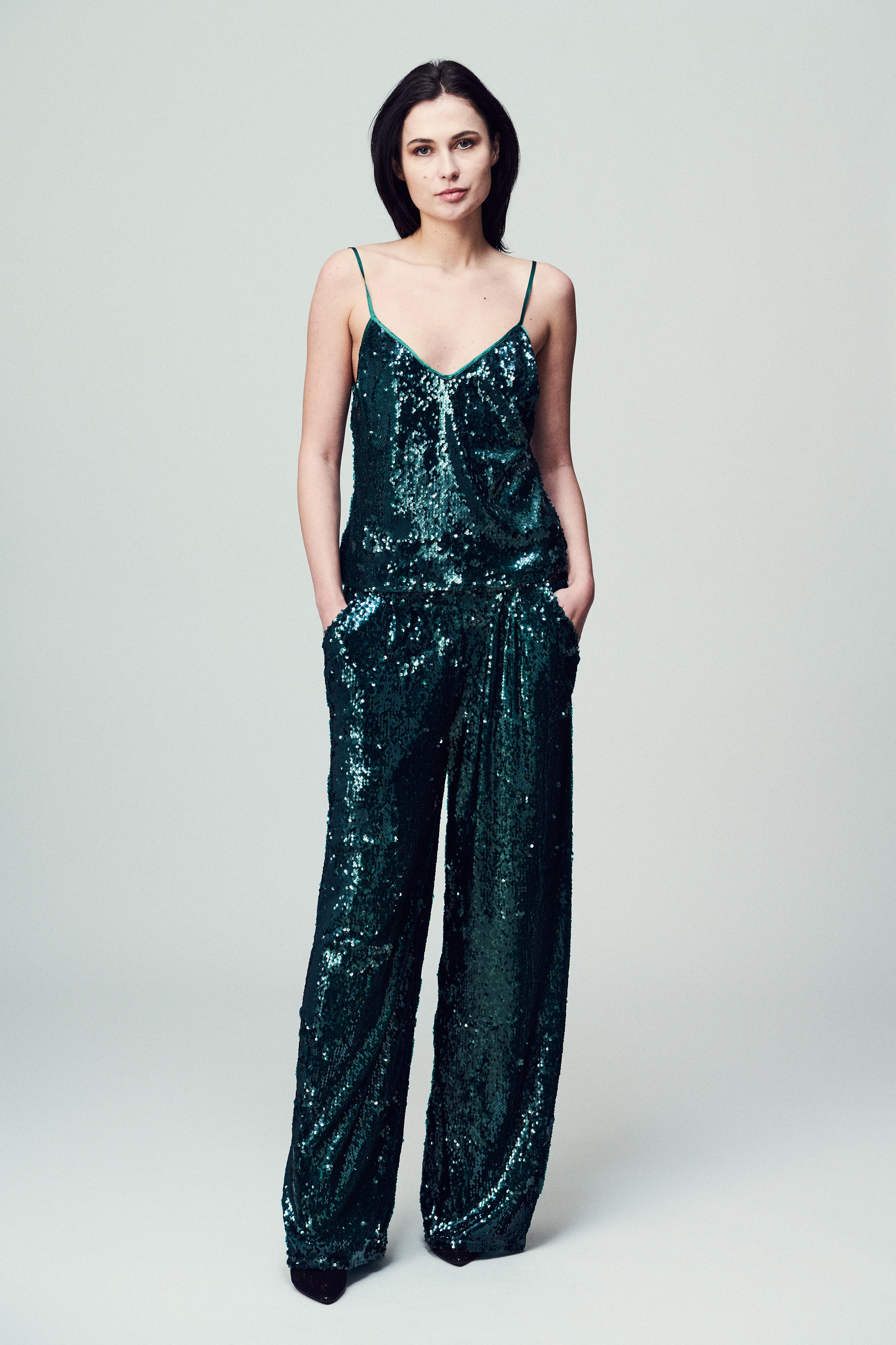 Pantaloni Francesca in paillettes verde
