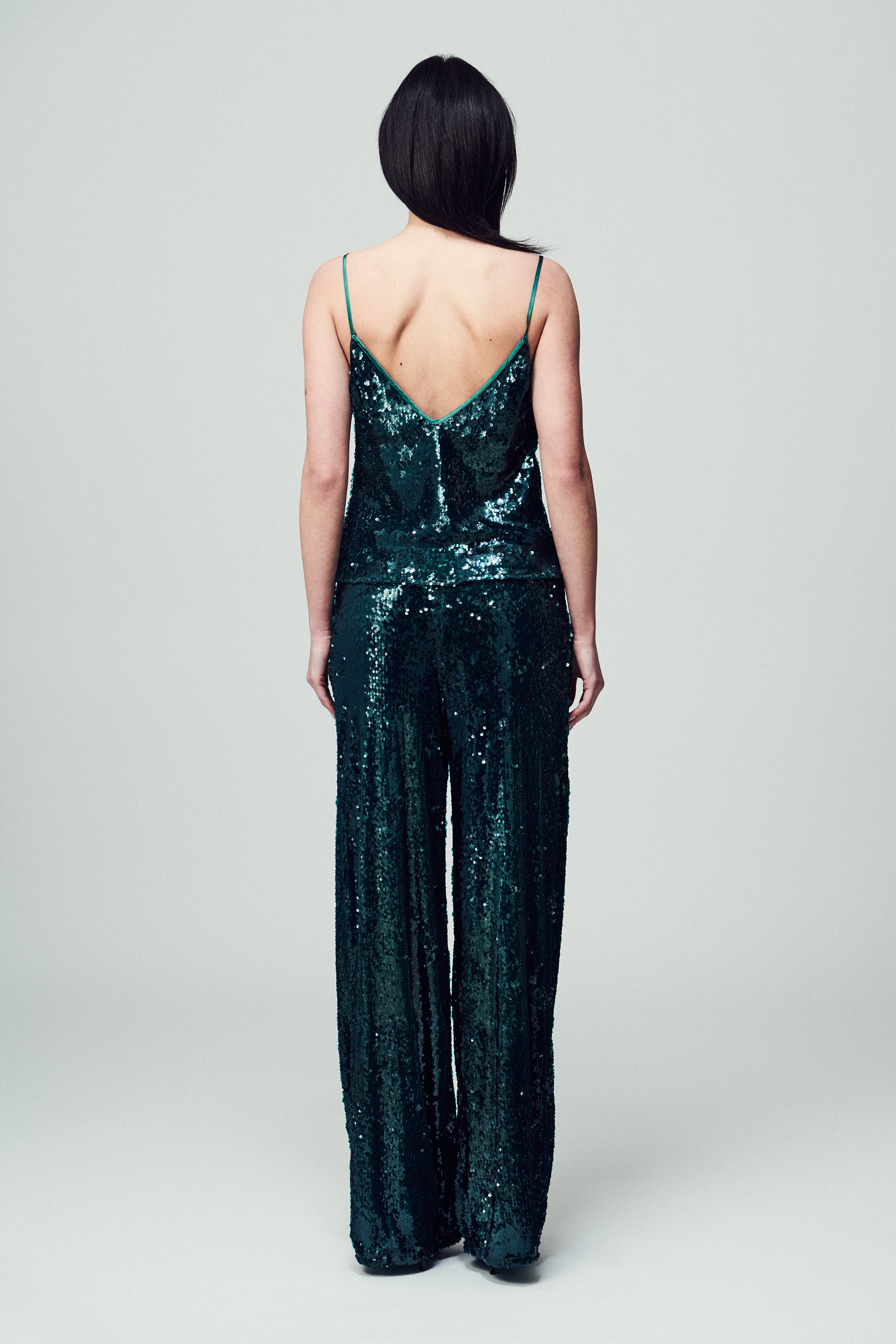 Pantaloni Francesca in paillettes verde