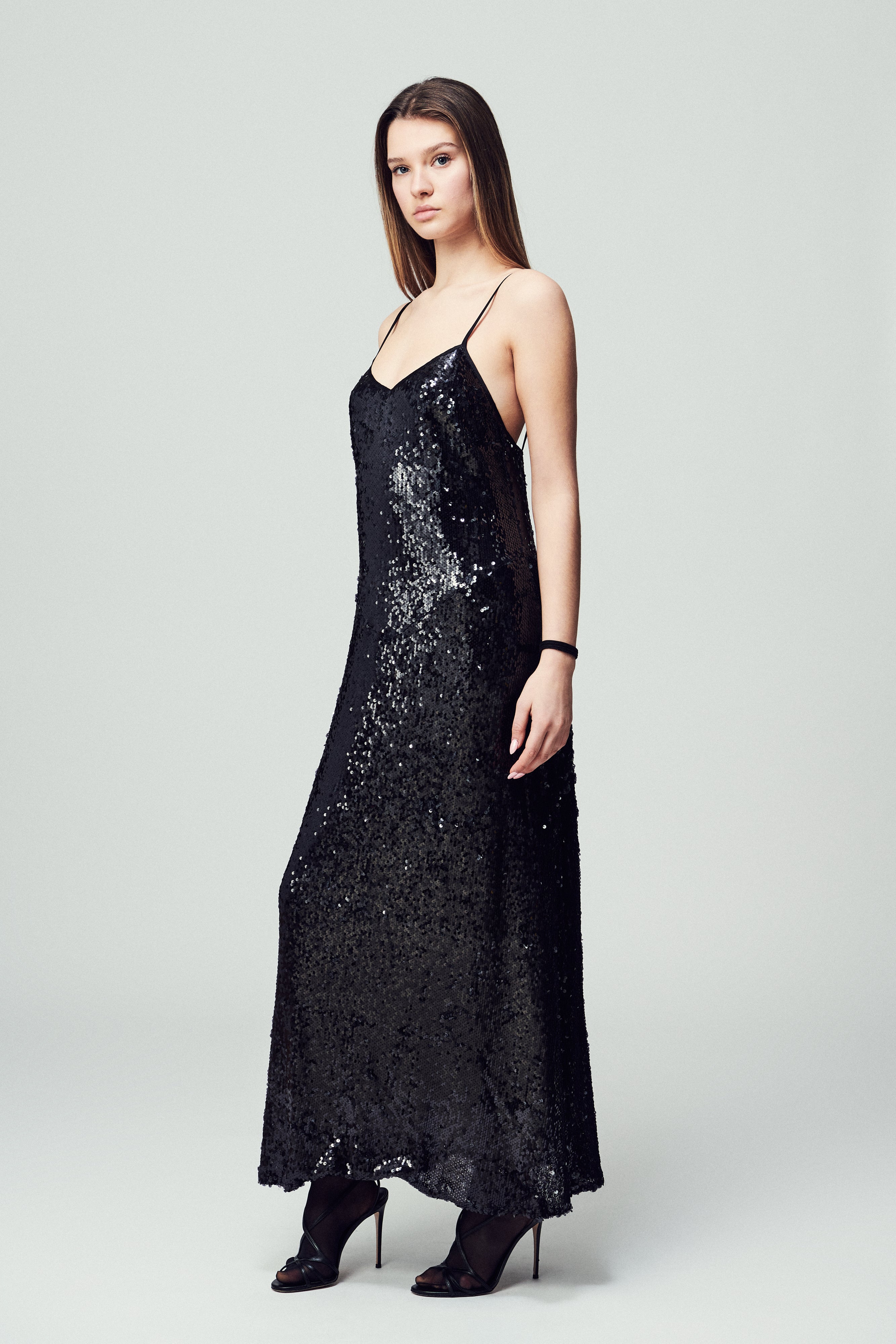 Abito Flora in paillettes nero