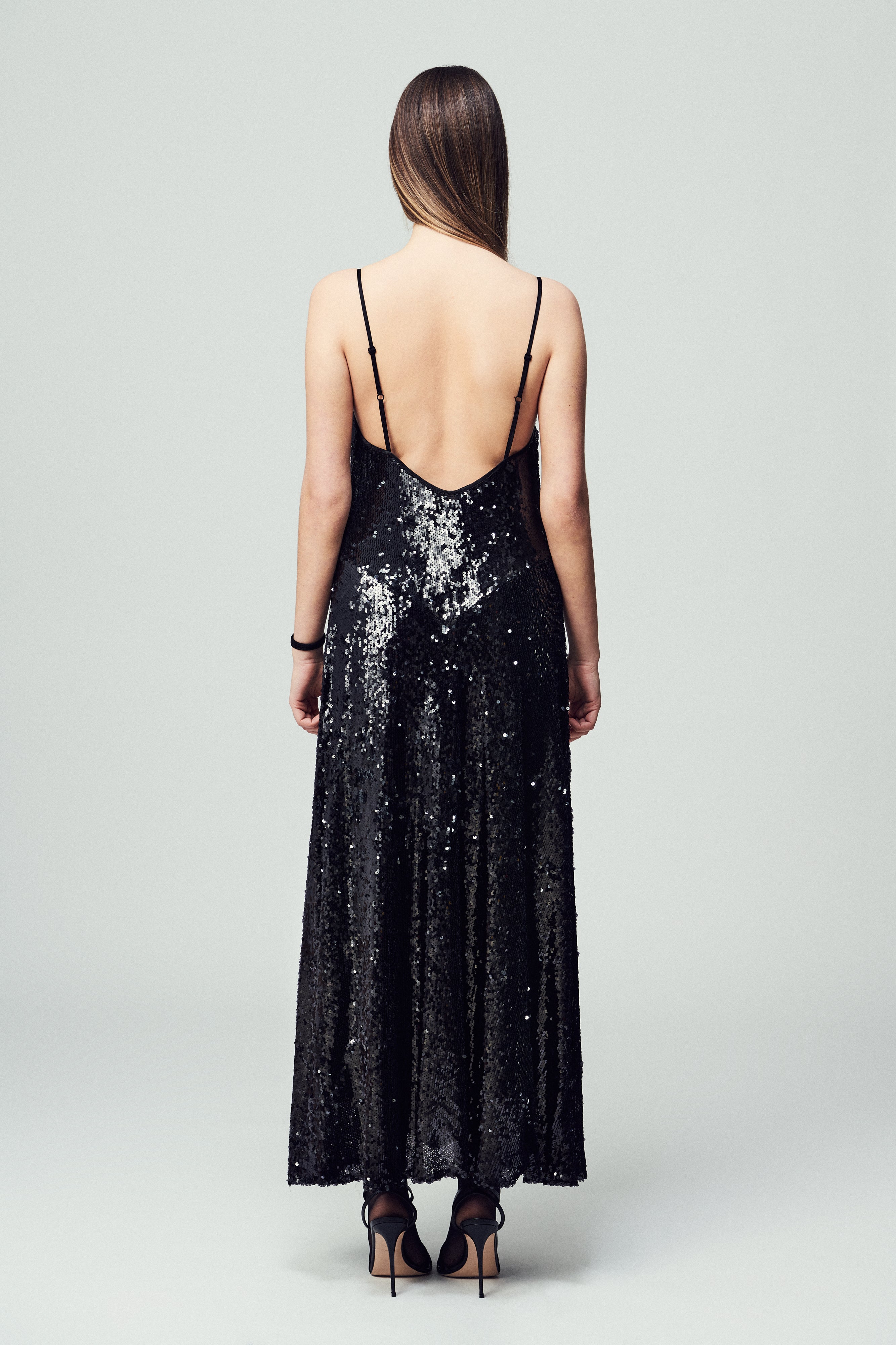 Abito Flora in paillettes nero