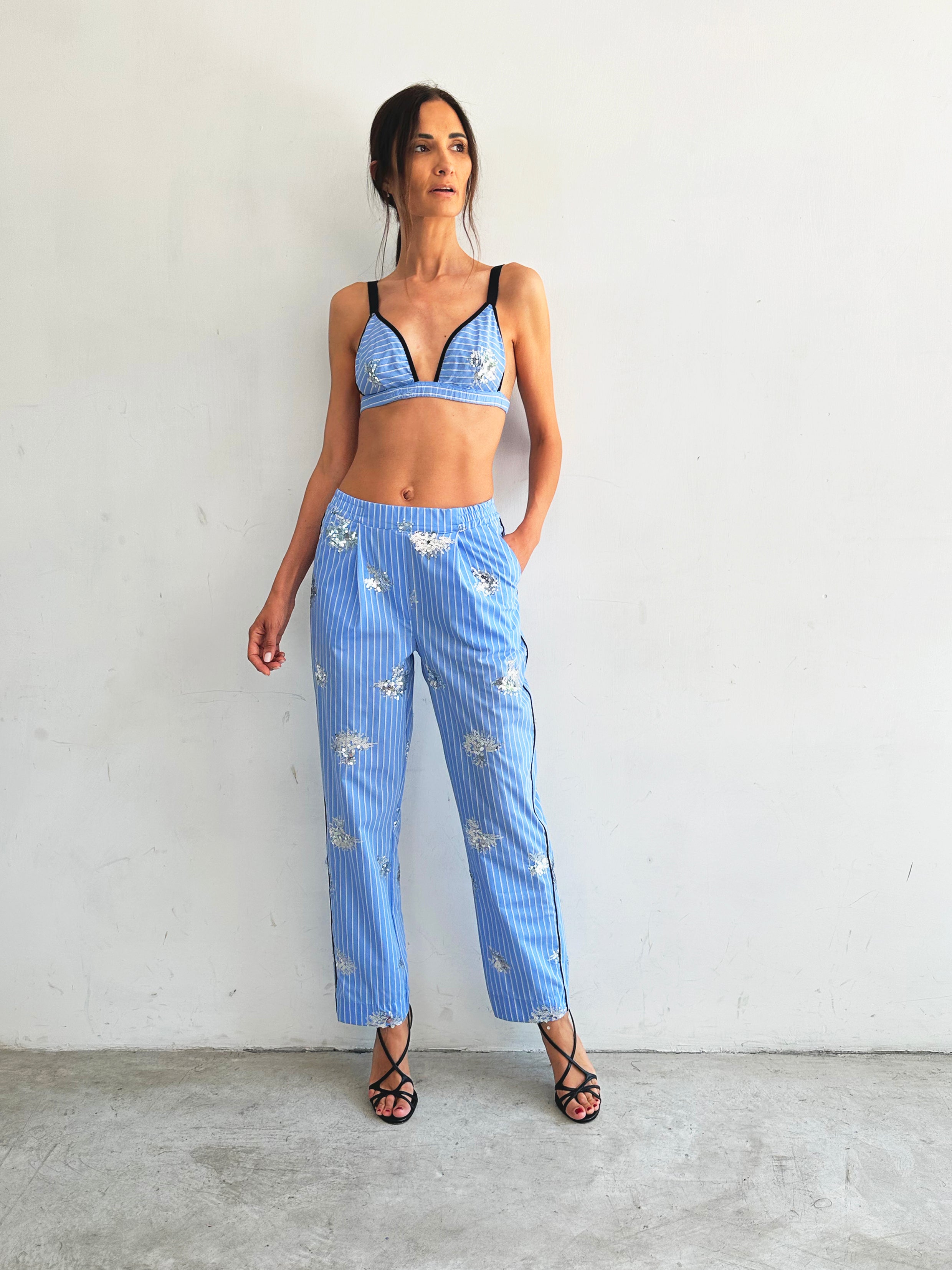 Bra Top Azzurro Cielo In Pizzo E Paillettes