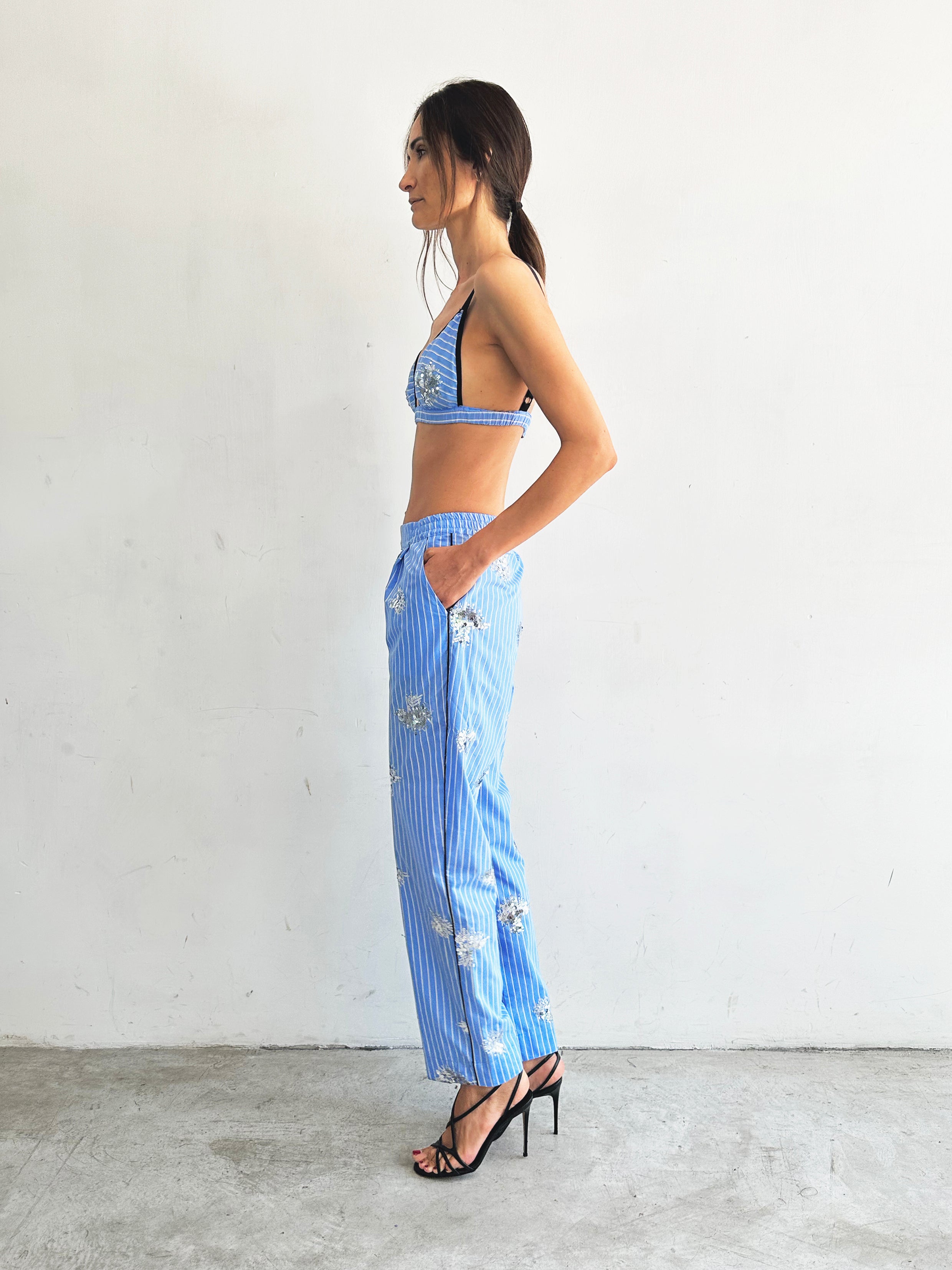 Bra Top Azzurro Cielo In Pizzo E Paillettes