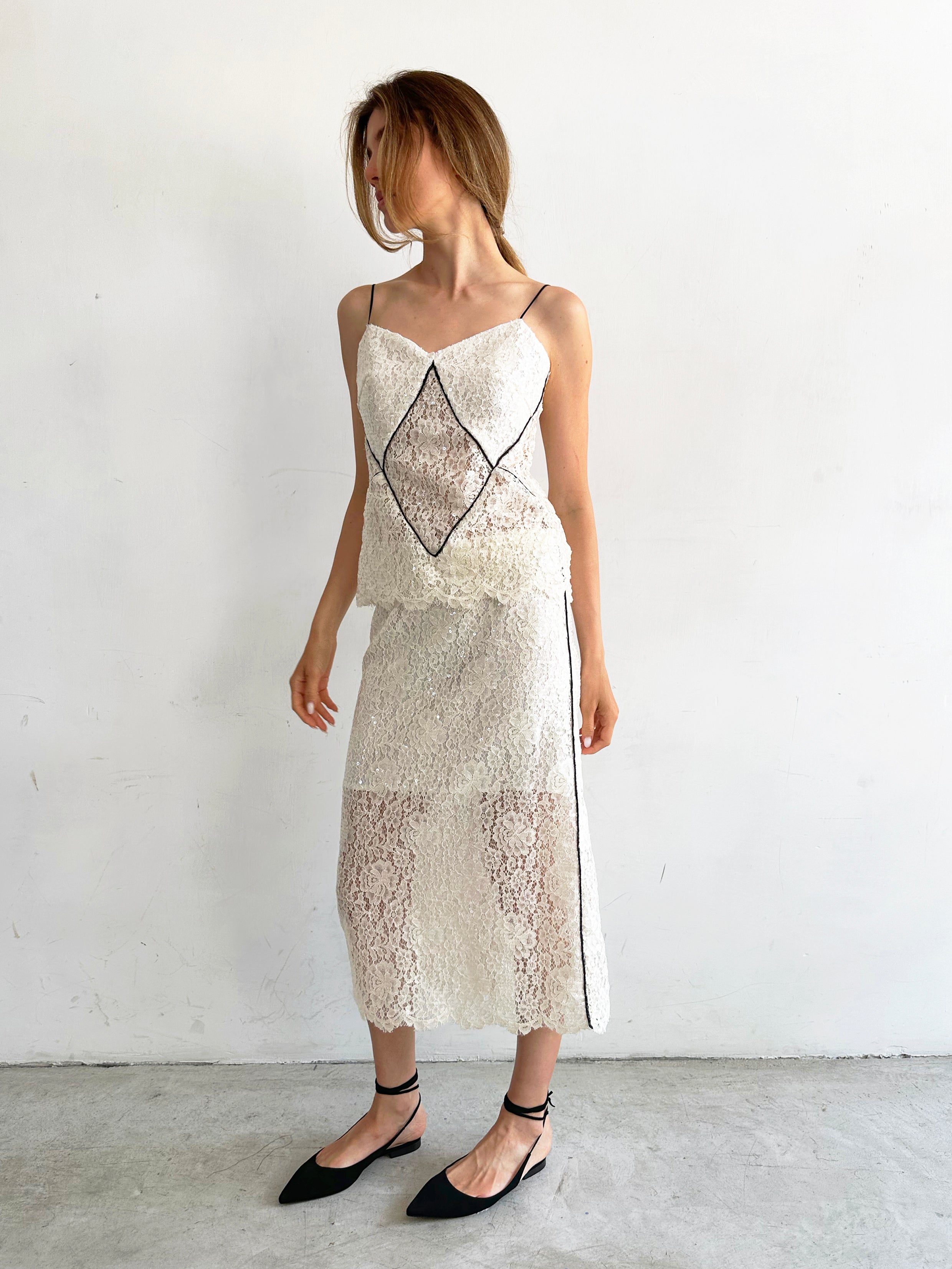 Brivido Gonna Bianca In Pizzo E Paillettes