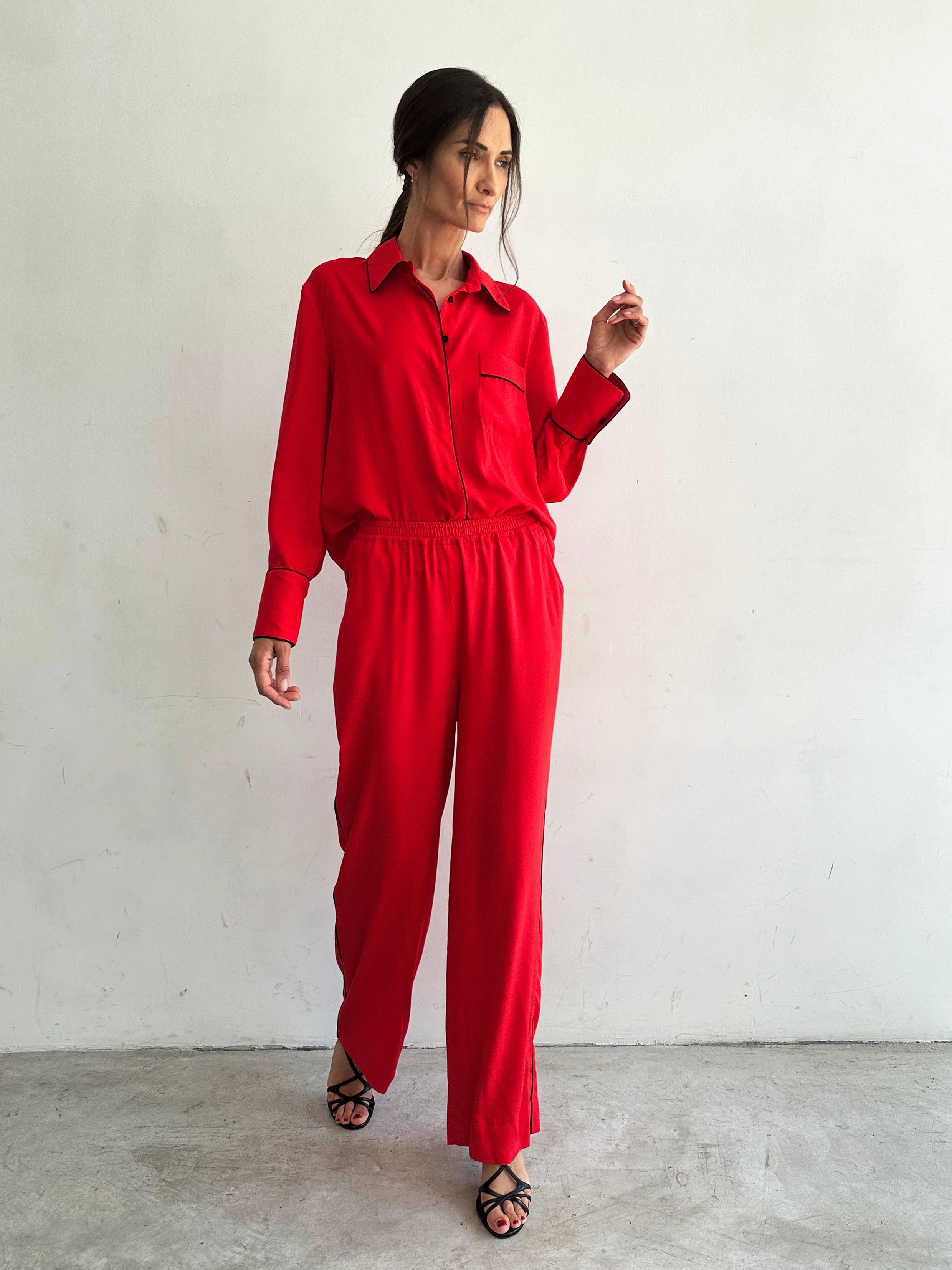 Giorno Pantaloni Pigiama Rossi In Viscosa