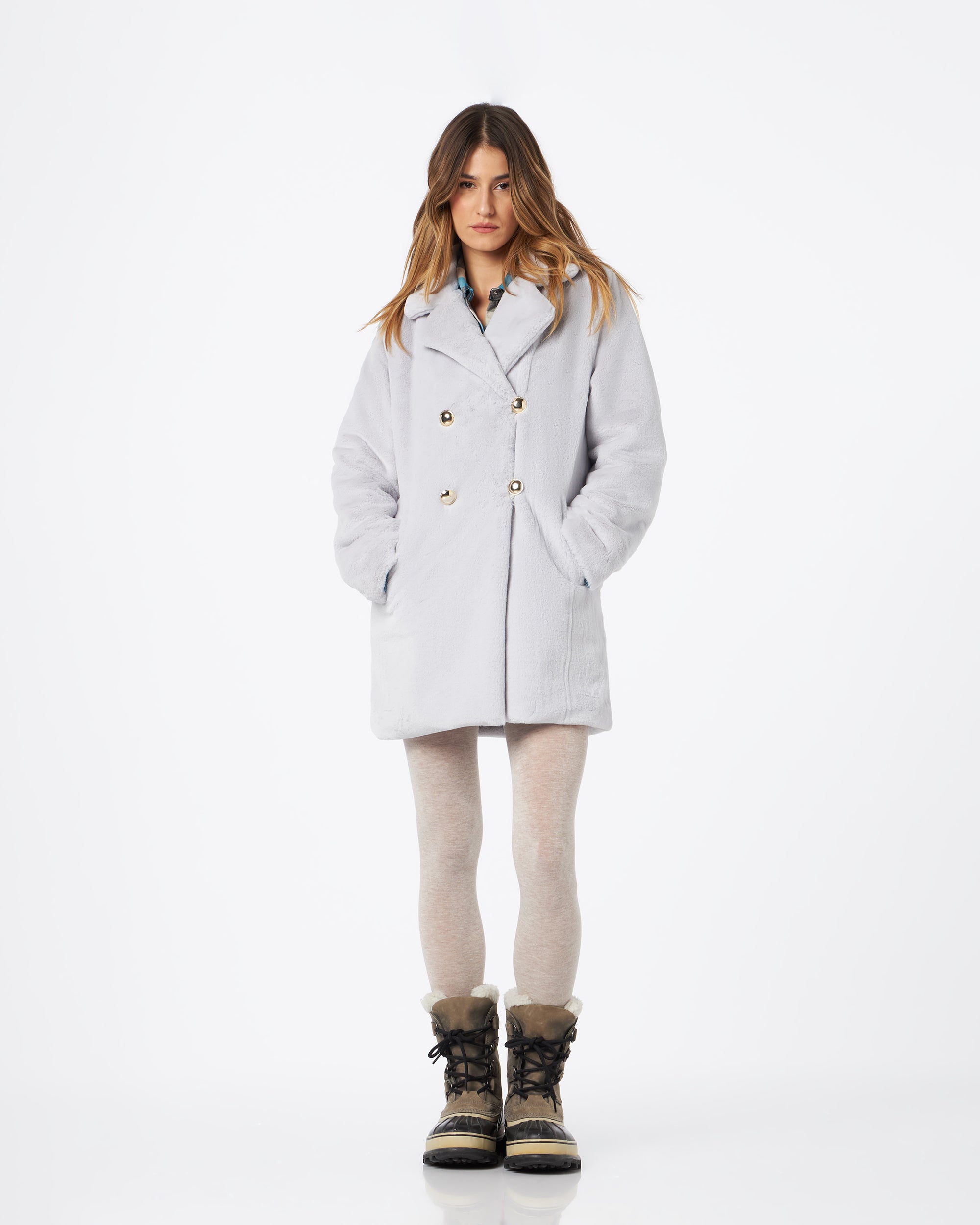 Greta cappotto furry grigio perla