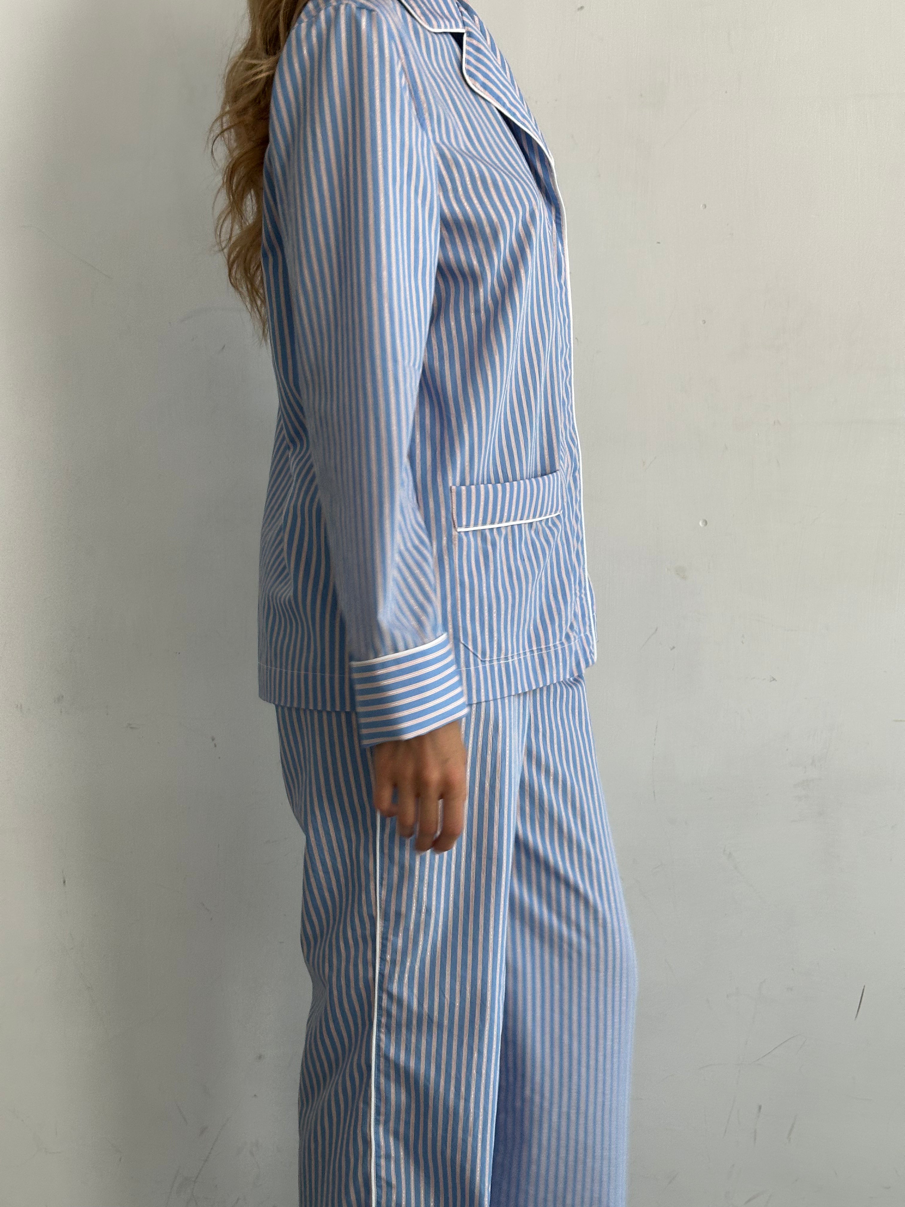 Giorno Pantaloni Pigiama Azzurro Cielo A Righe