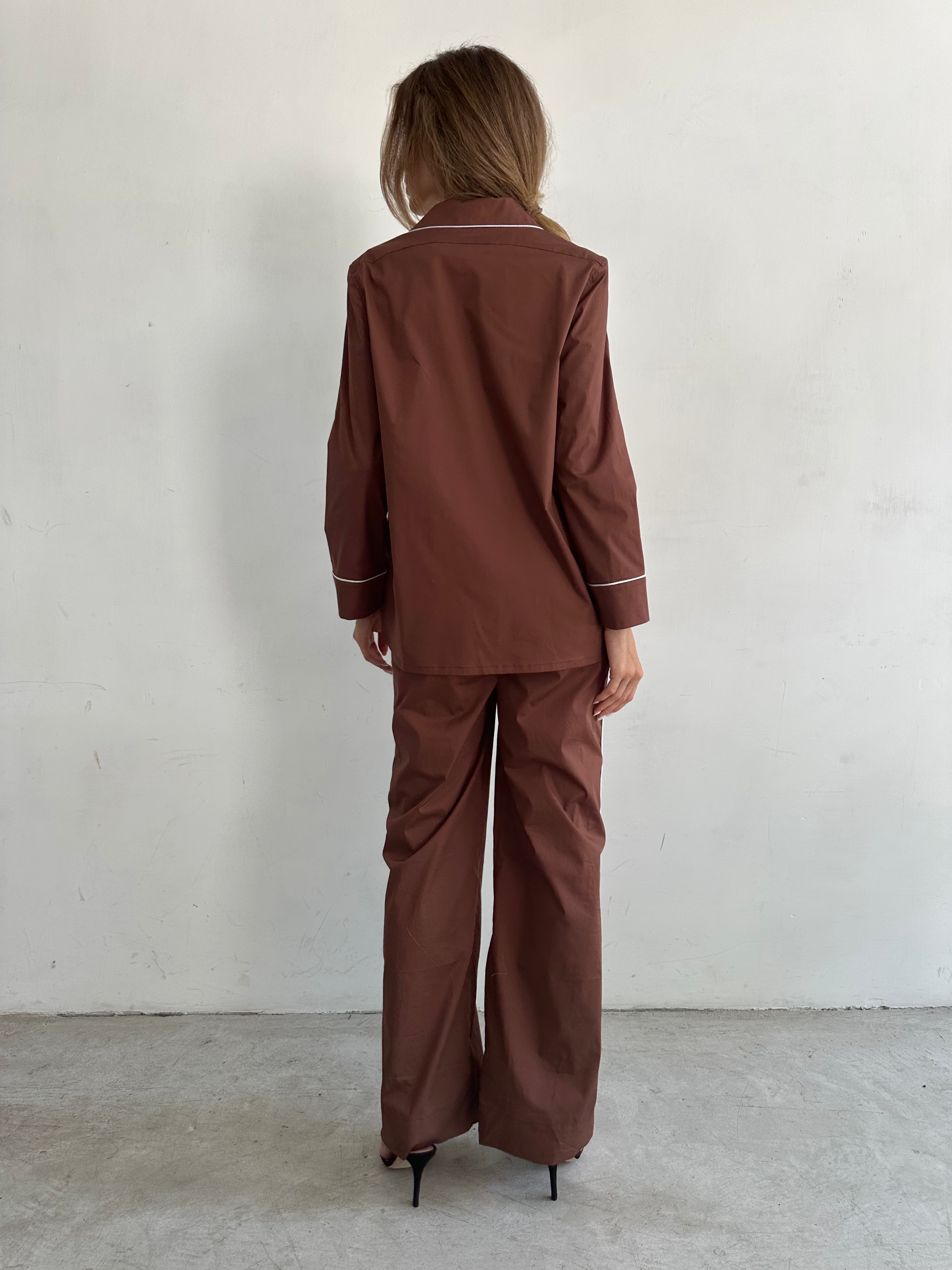 Giorno Pantaloni Pigiama Marrone In Cotone