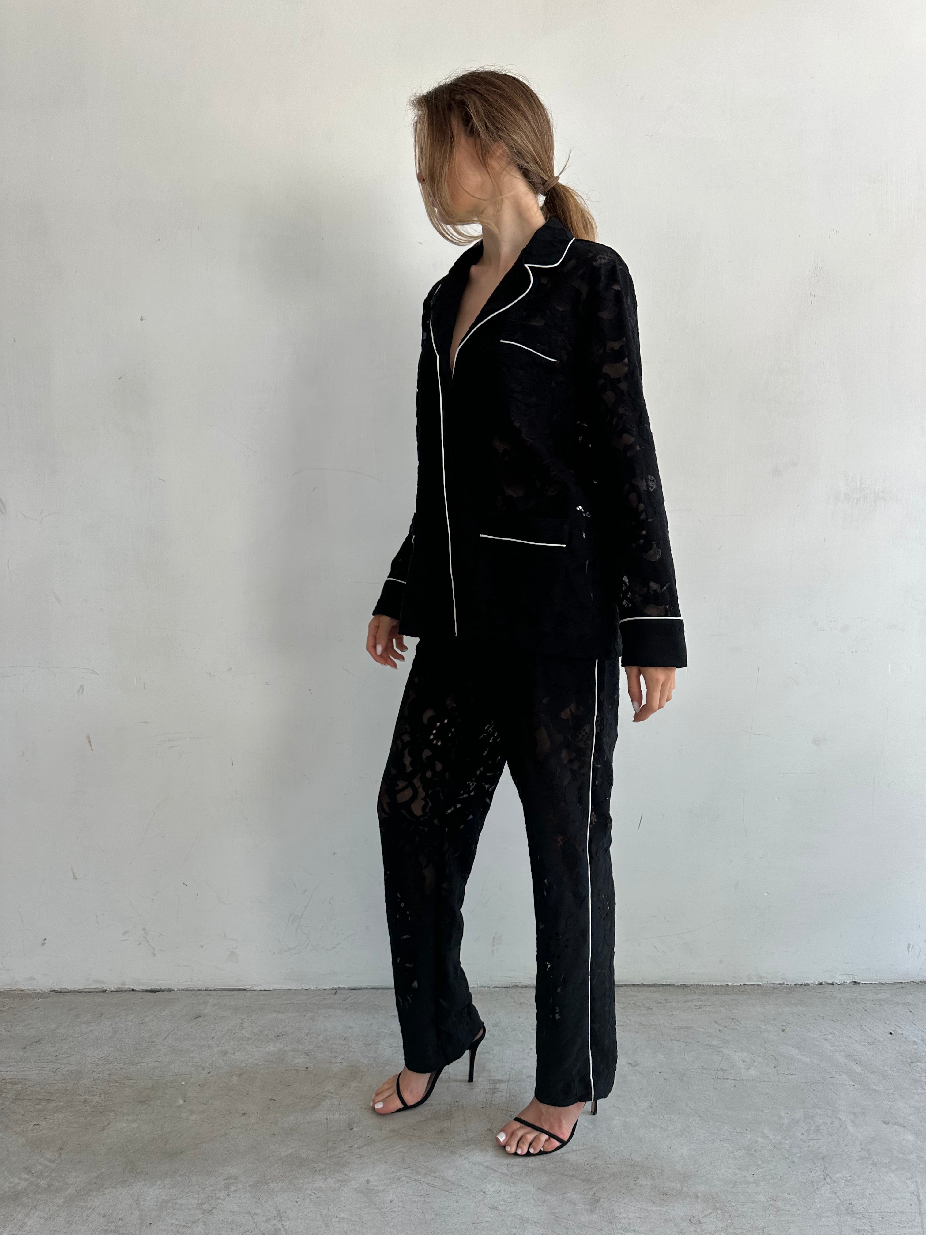 Sera Pantaloni Pigiama Nero In Pizzo