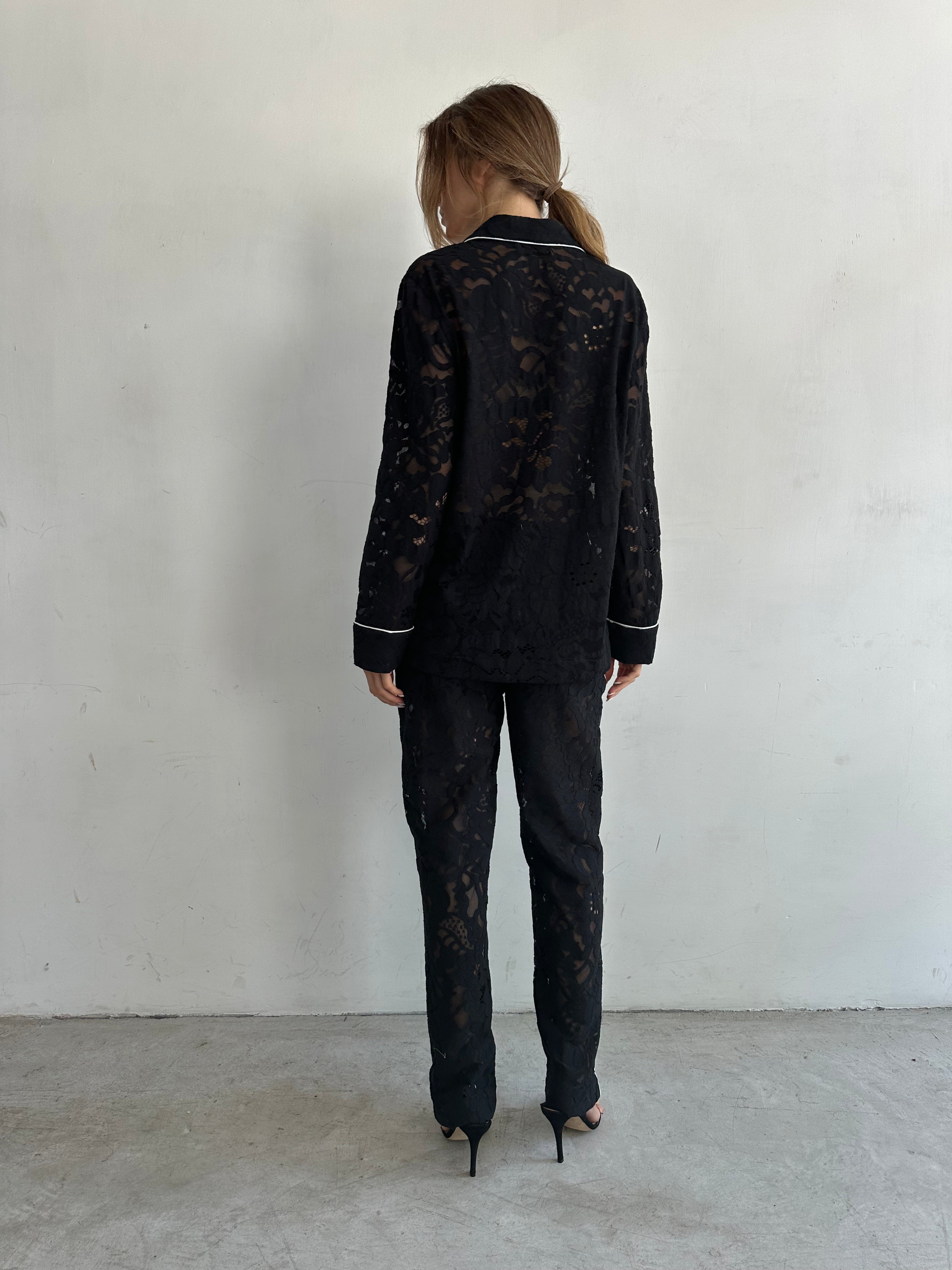 Sera Pantaloni Pigiama Nero In Pizzo