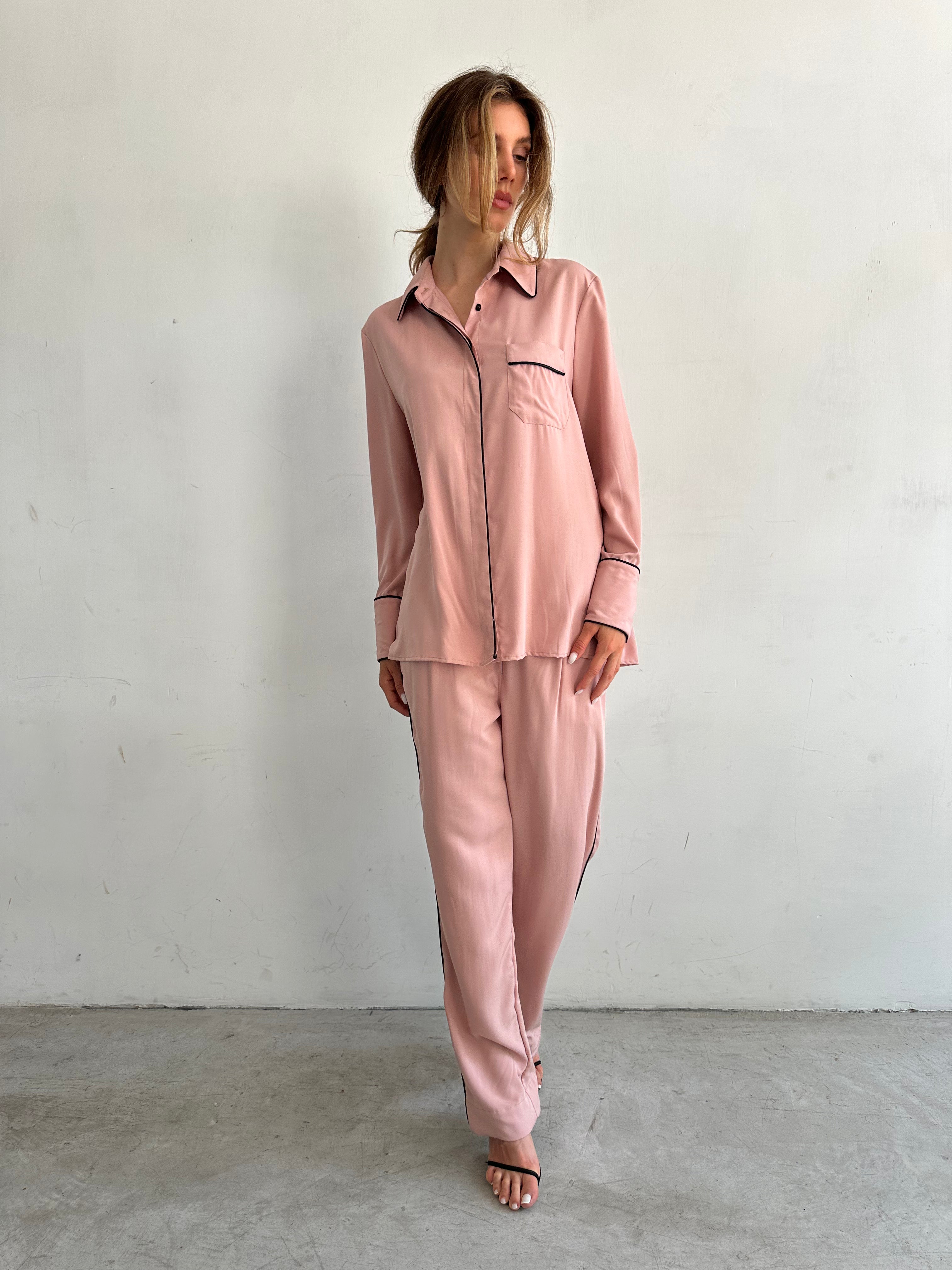 Aria Camicia Pigiama Rosa In Viscosa